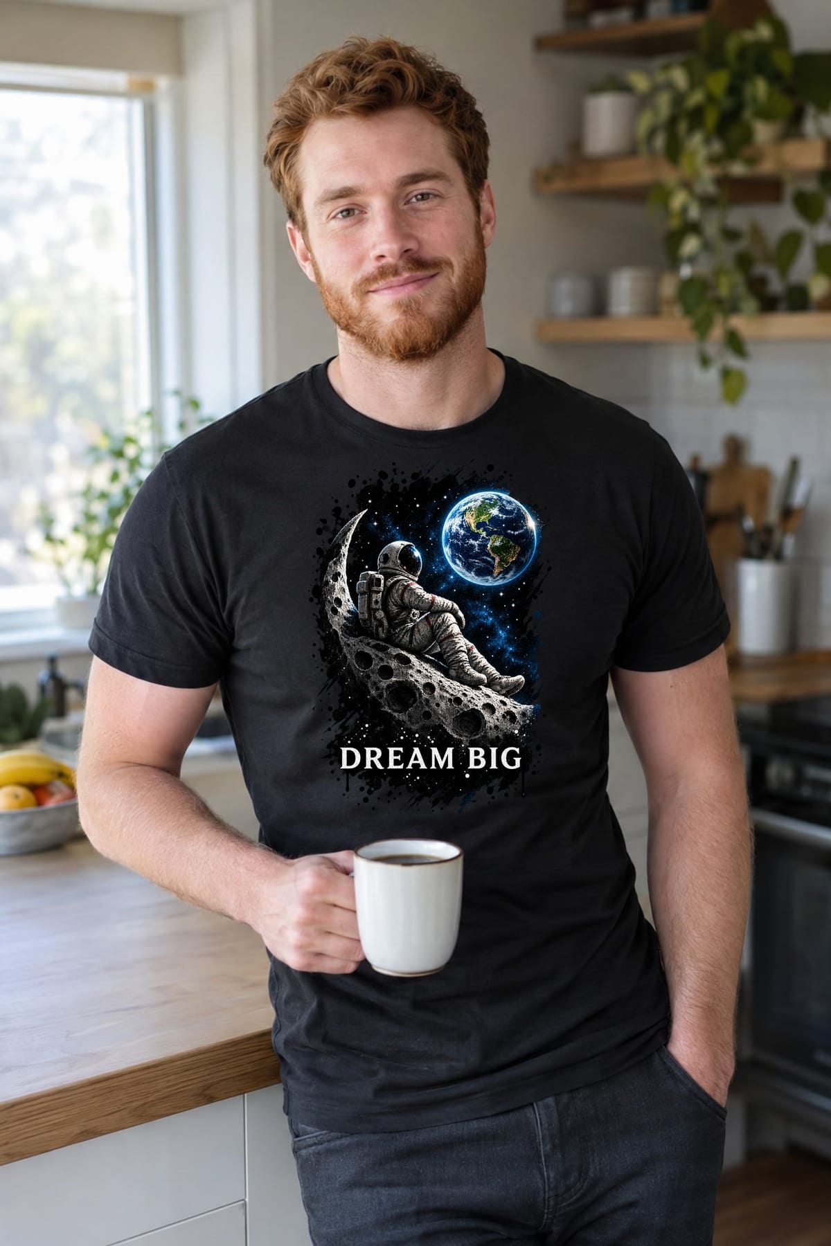 Koszulka męska czarna z astronautą dream big kosmos prezent, zdjęcie 8