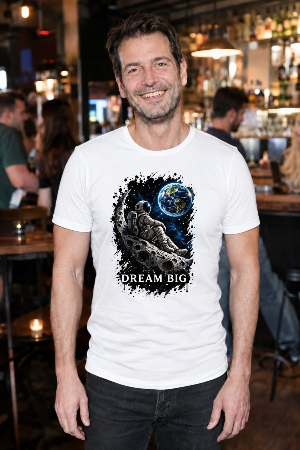 Koszulka męska biała z astronautą dream big kosmos prezent, zdjęcie 8