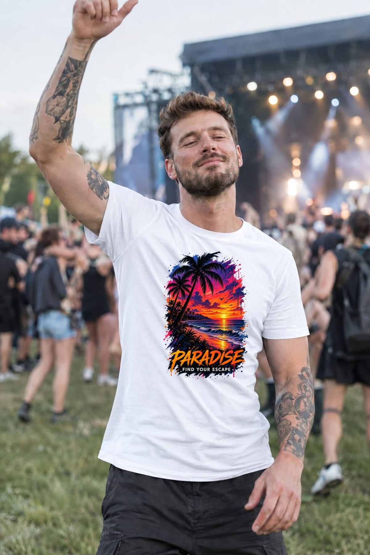 Koszulka męska biała z zachodem słońca na plaży tropiki prezent, zdjęcie 7