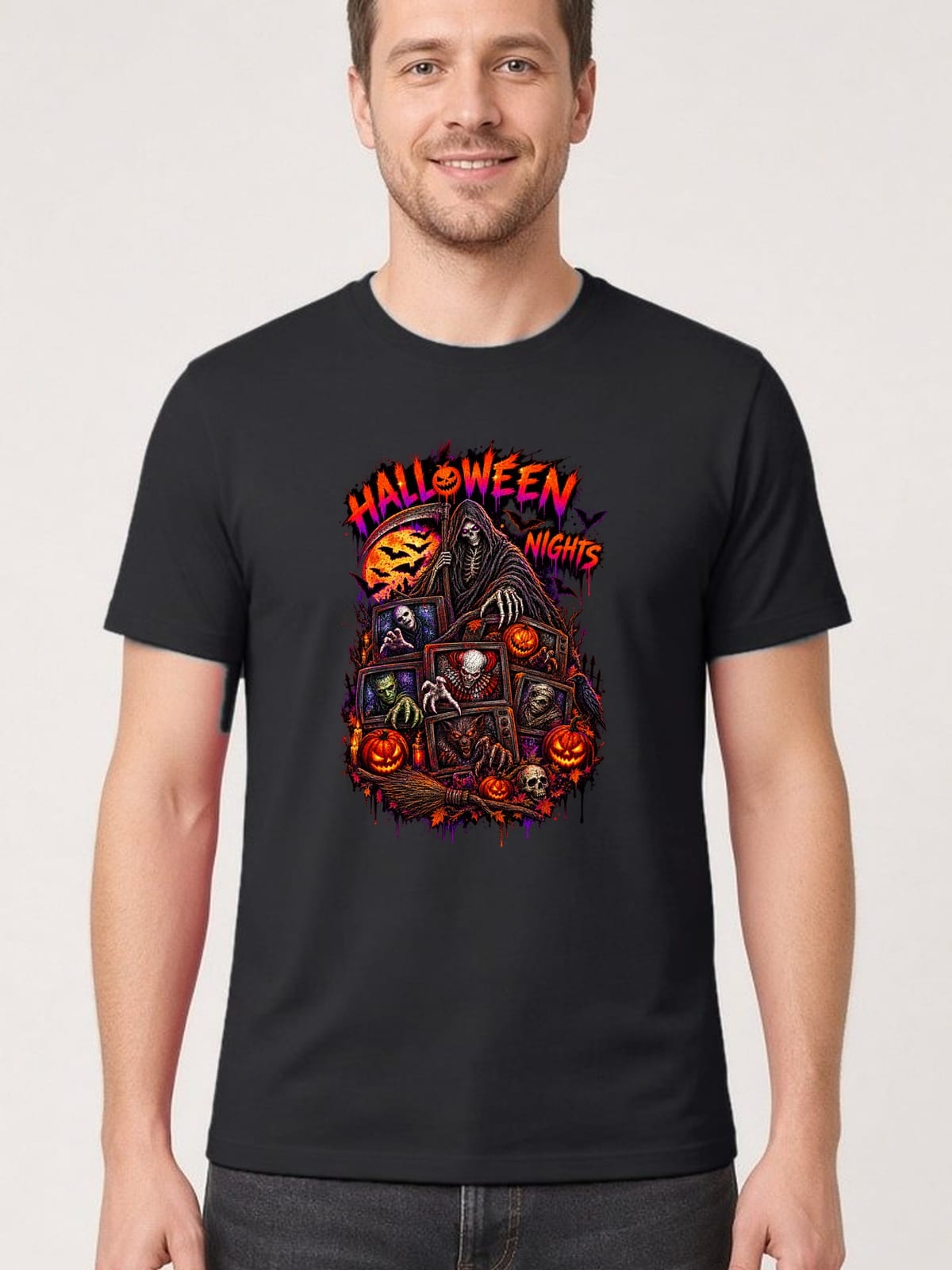 Koszulka męska czarna Halloween kosiarz śmierci potwory prezent, zdjęcie 1