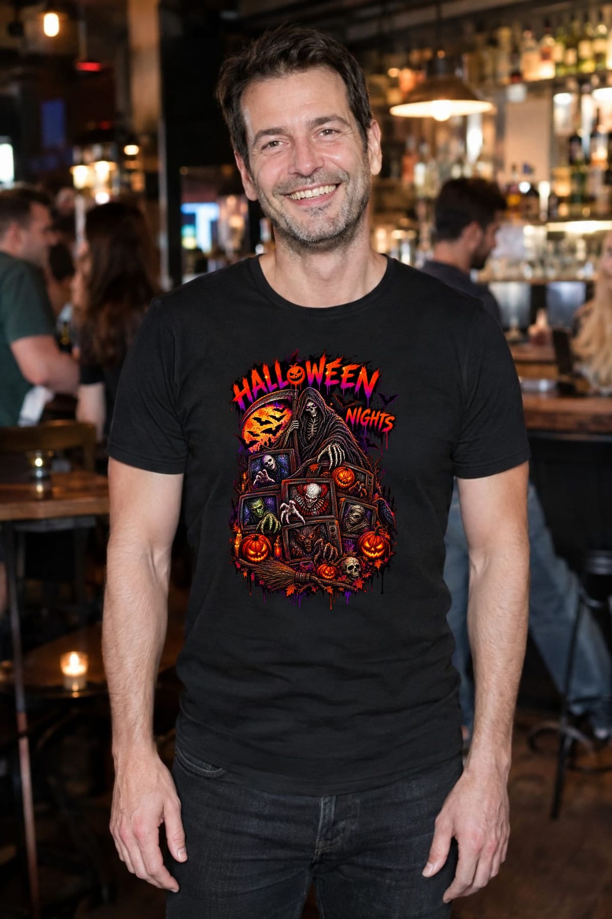 Koszulka męska czarna Halloween kosiarz śmierci potwory prezent, zdjęcie 4