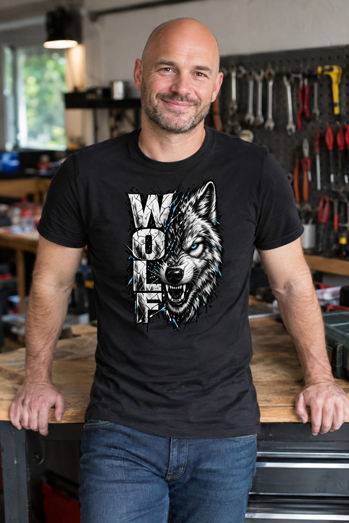 Koszulka męska czarna z wilkiem wolf mroczna drapieżnik prezent, zdjęcie 3