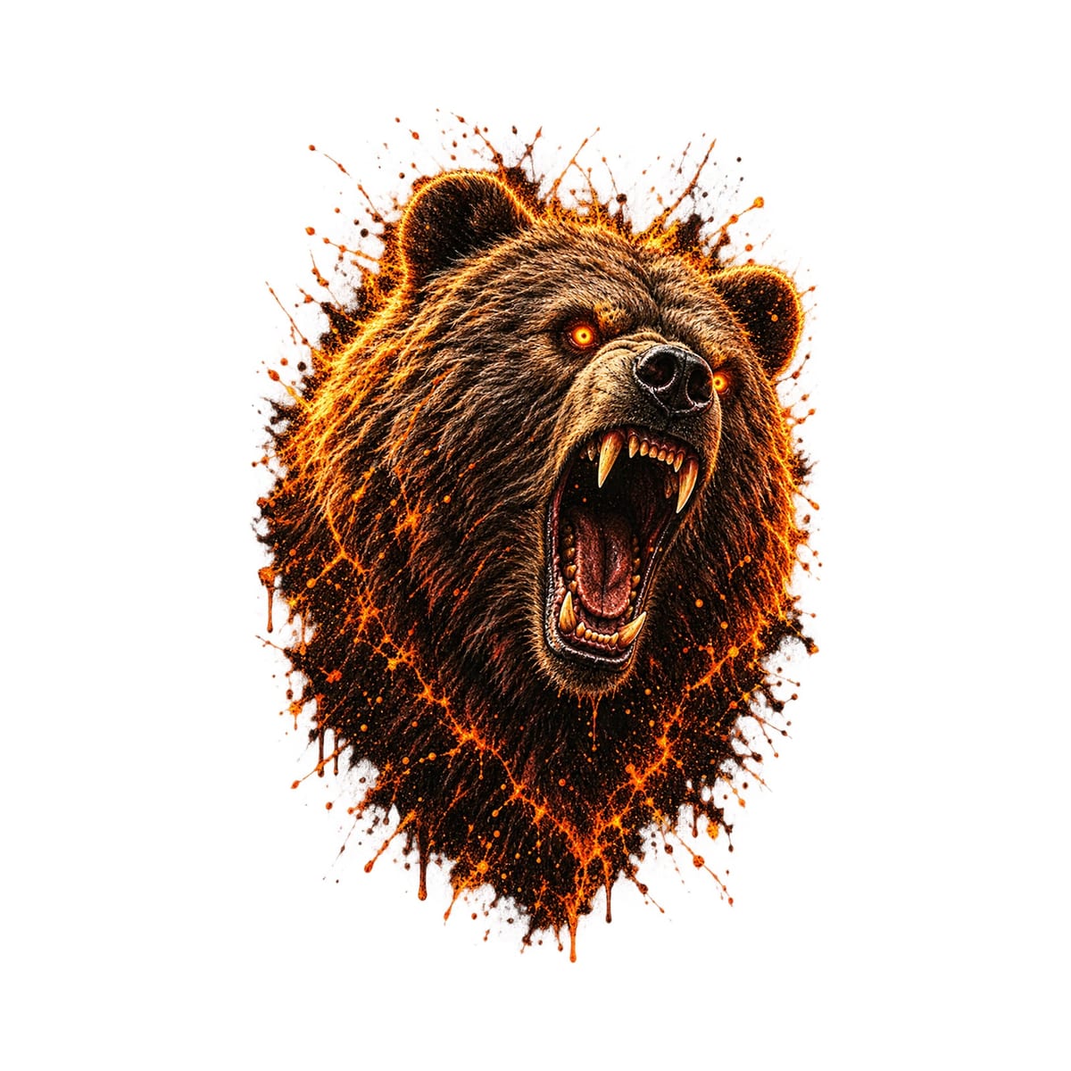 Koszulka męska biała z niedźwiedziem grizzly ognisty nadruk, zdjęcie 2
