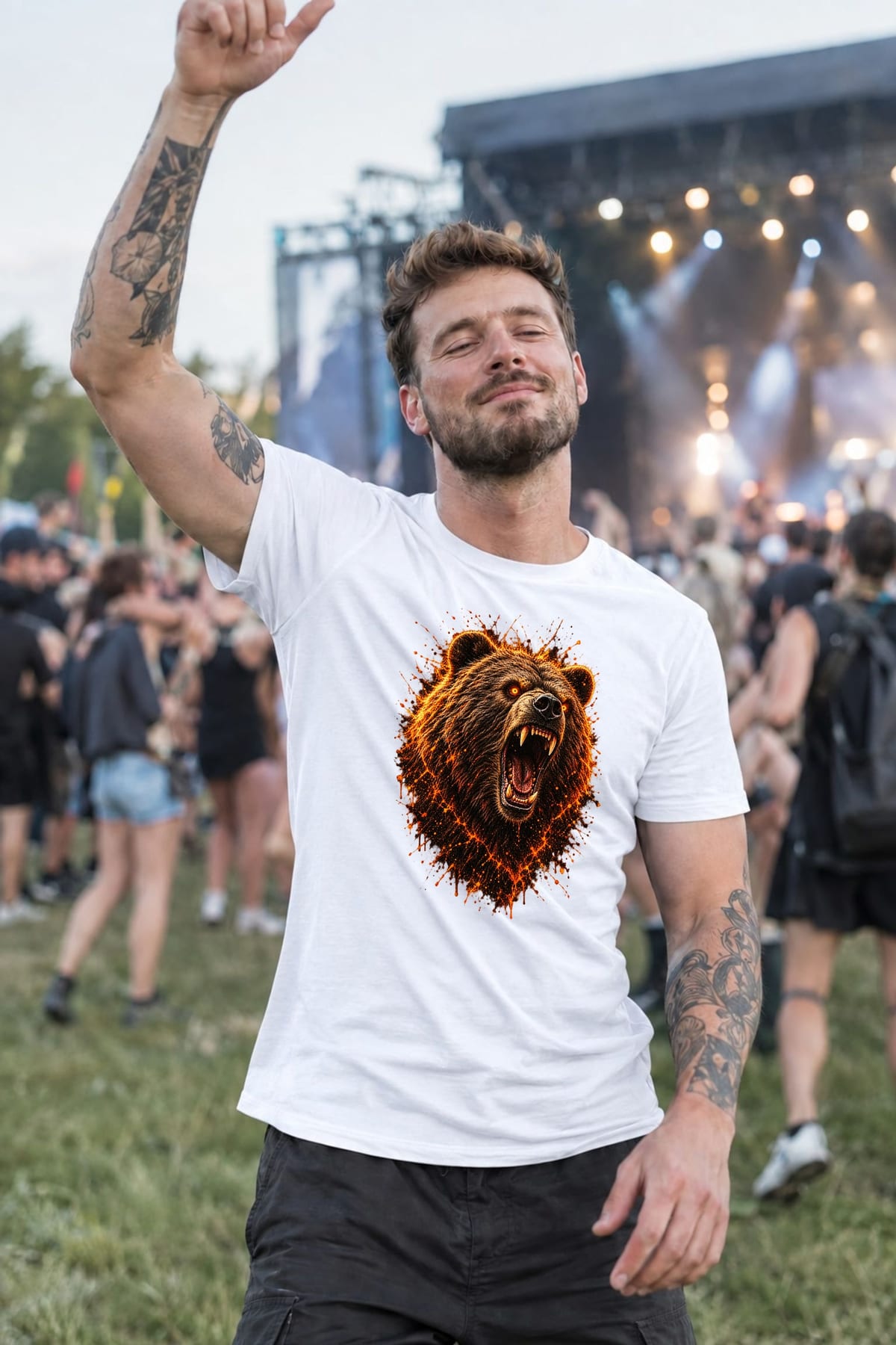 Koszulka męska biała z niedźwiedziem grizzly ognisty nadruk, zdjęcie 5