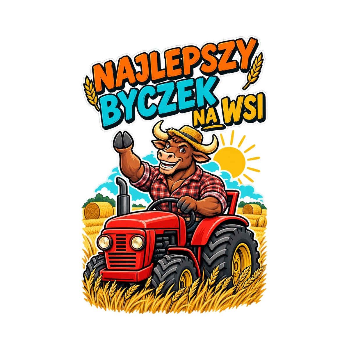 Koszulka męska biała najlepszy byczek na wsi byk na traktorze rolnik, zdjęcie 2