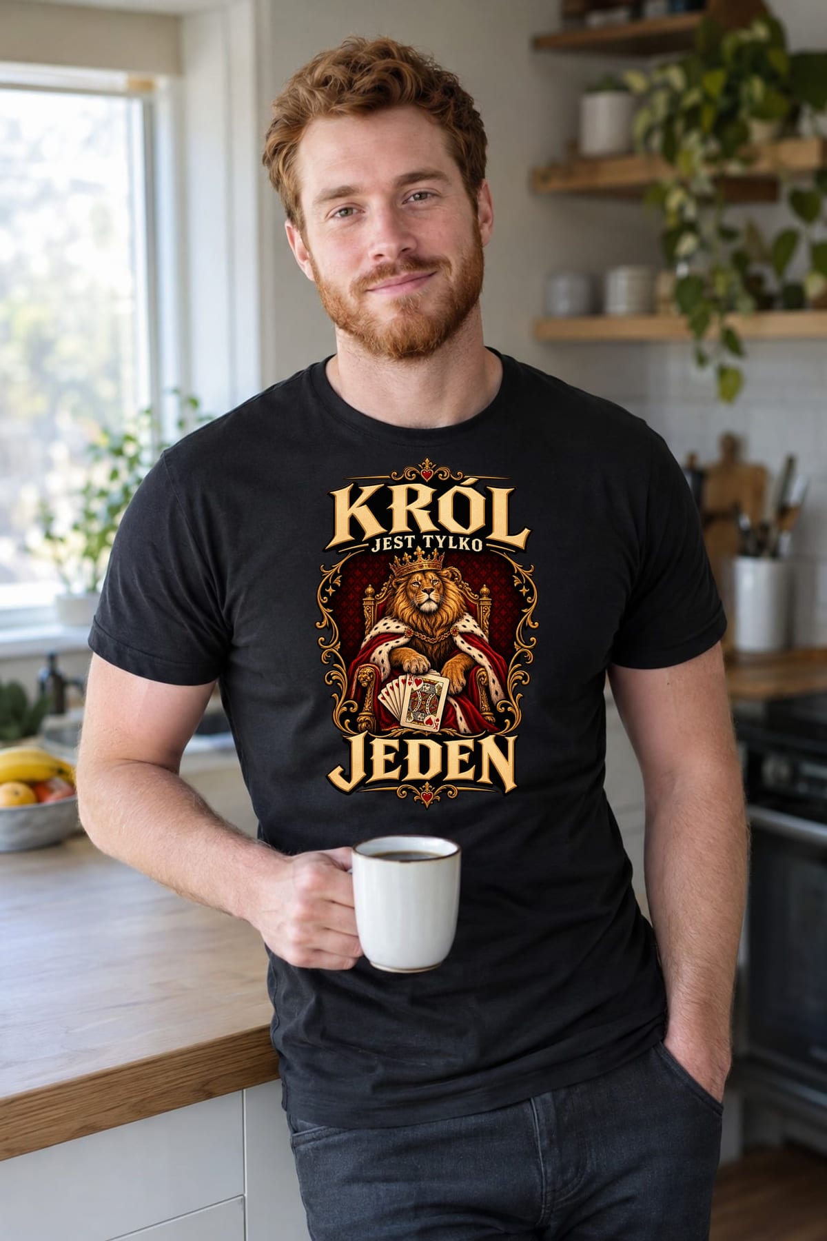 Koszulka męska czarna lew król jest tylko jeden karty prezent, zdjęcie 8