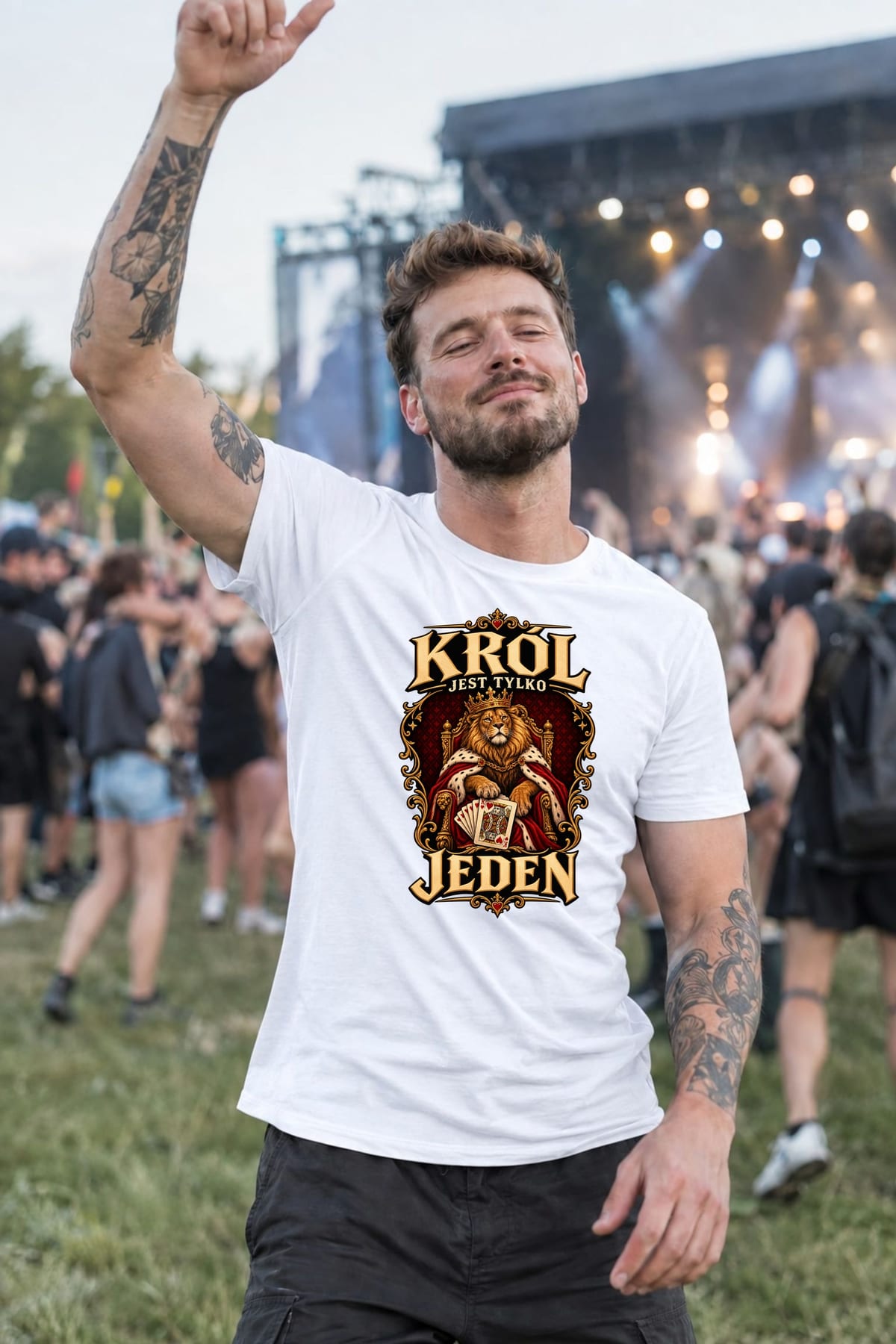 Koszulka męska biała lew król jest tylko jeden karty prezent, zdjęcie 4