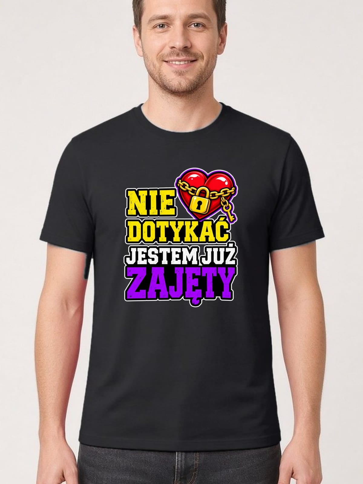 Koszulka męska czarna nie dotykać jestem już zajęty dla chłopaka prezent, zdjęcie 1