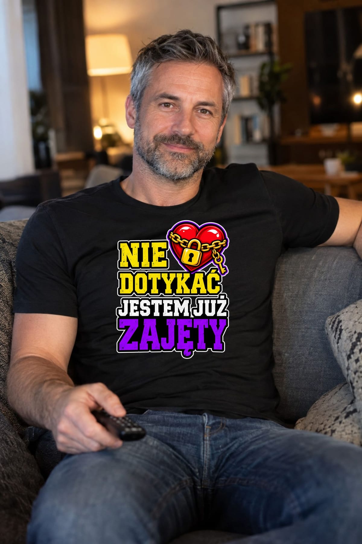Koszulka męska czarna nie dotykać jestem już zajęty dla chłopaka prezent, zdjęcie 5