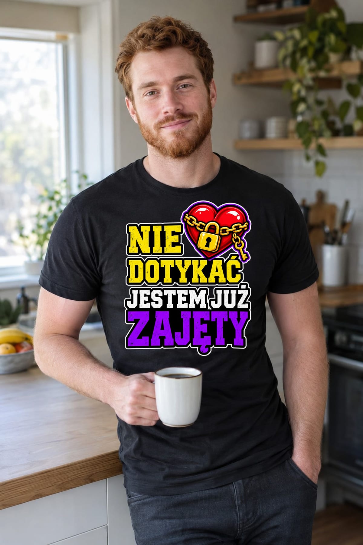 Koszulka męska czarna nie dotykać jestem już zajęty dla chłopaka prezent, zdjęcie 7