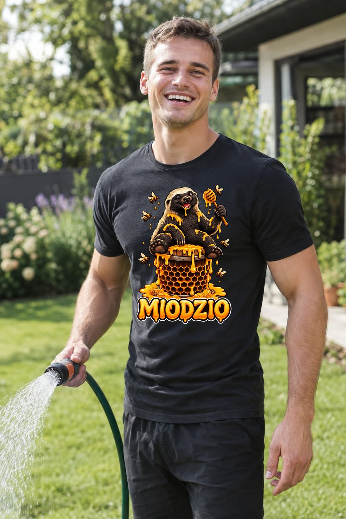 Koszulka męska czarna miodzio borsuk miłośnik miodu prezent, zdjęcie 4