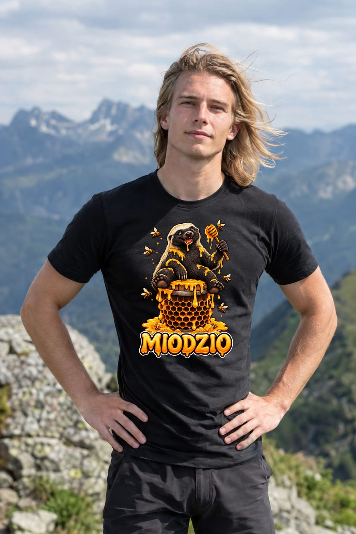 Koszulka męska czarna miodzio borsuk miłośnik miodu prezent, zdjęcie 6