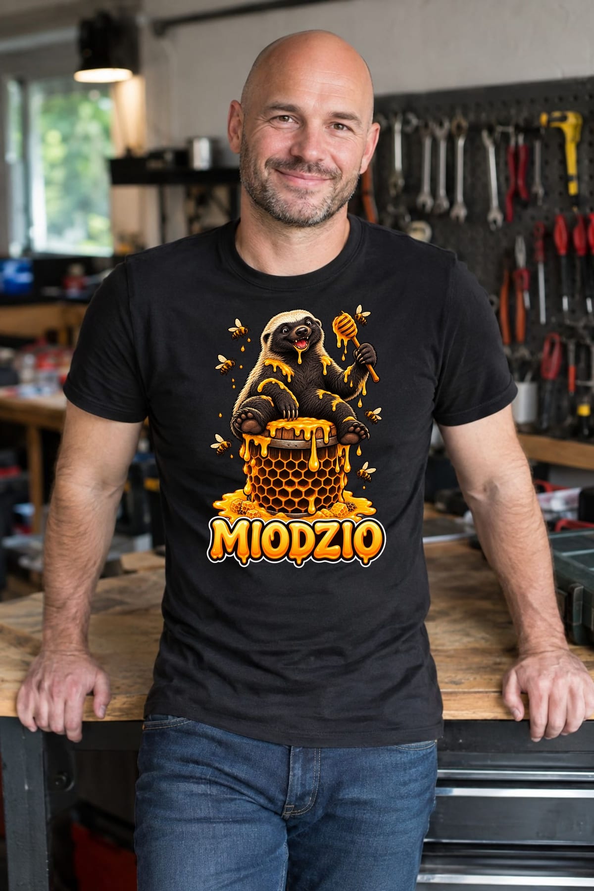 Koszulka męska czarna miodzio borsuk miłośnik miodu prezent, zdjęcie 8