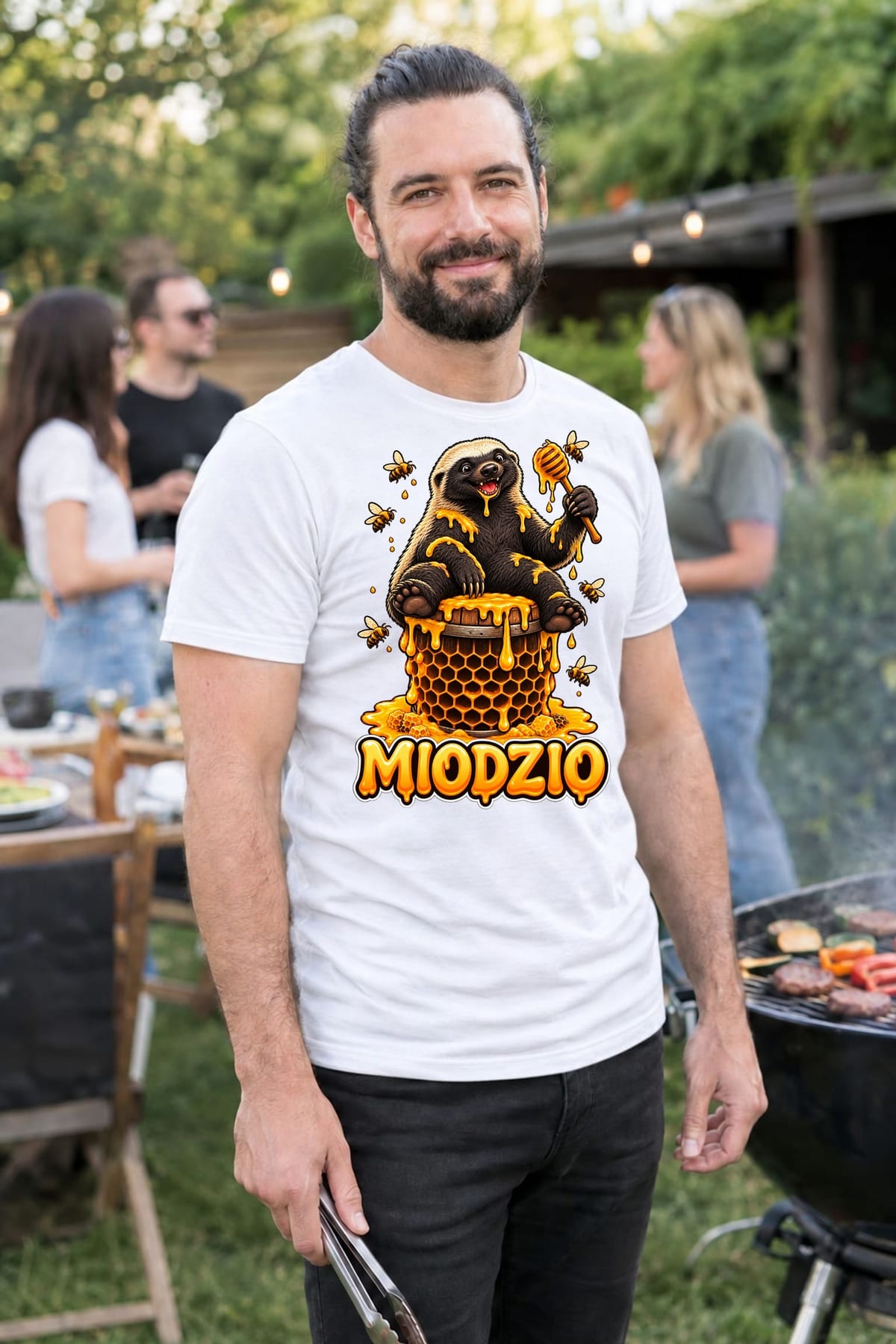 Koszulka męska biała miodzio borsuk miłośnik miodu prezent, zdjęcie 4