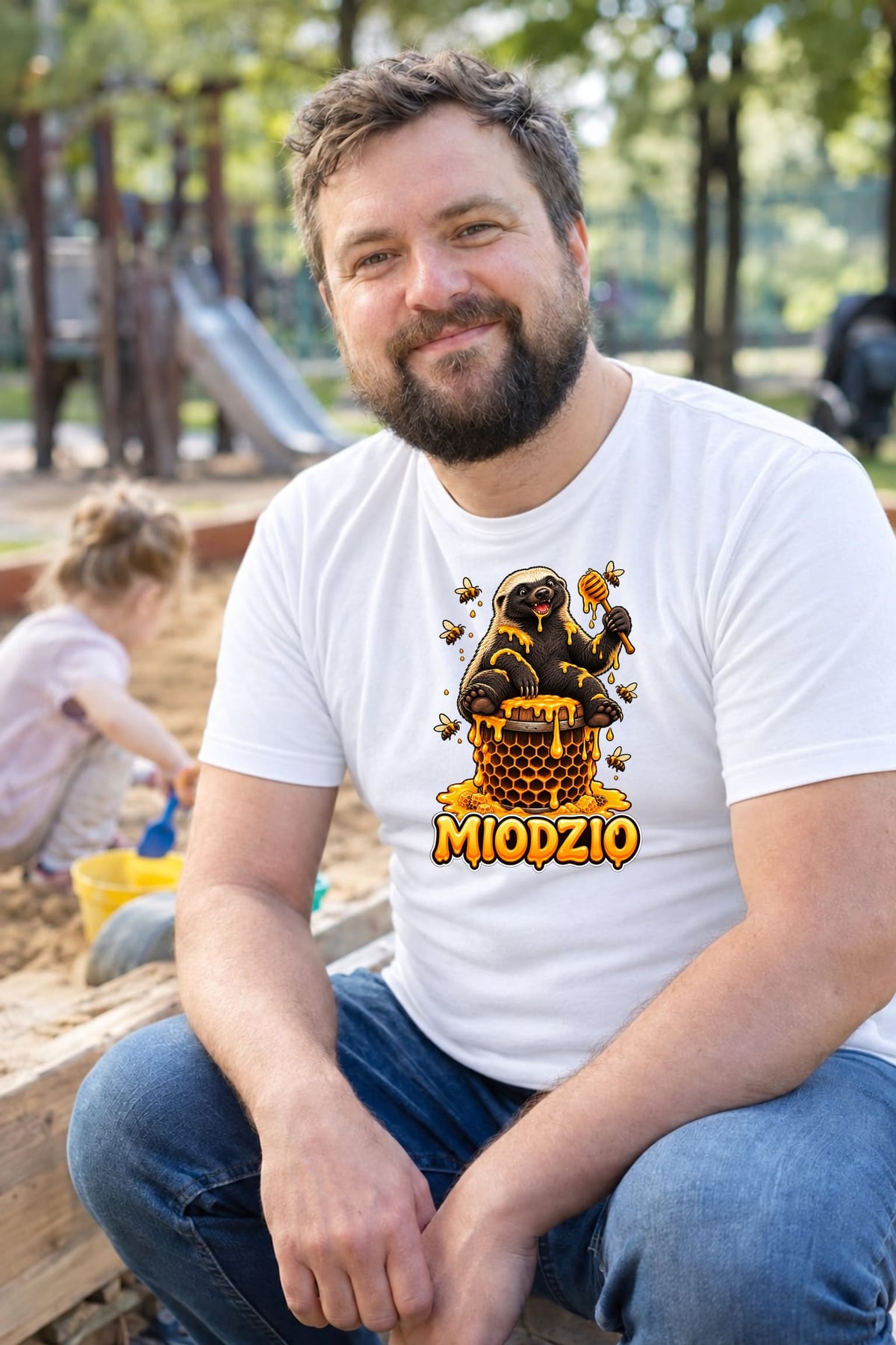 Koszulka męska biała miodzio borsuk miłośnik miodu prezent, zdjęcie 5