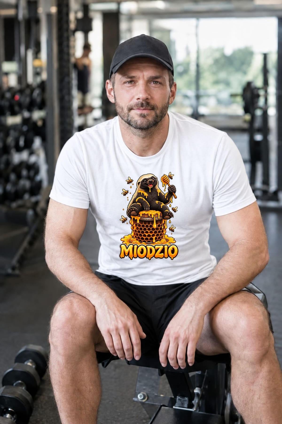 Koszulka męska biała miodzio borsuk miłośnik miodu prezent, zdjęcie 6