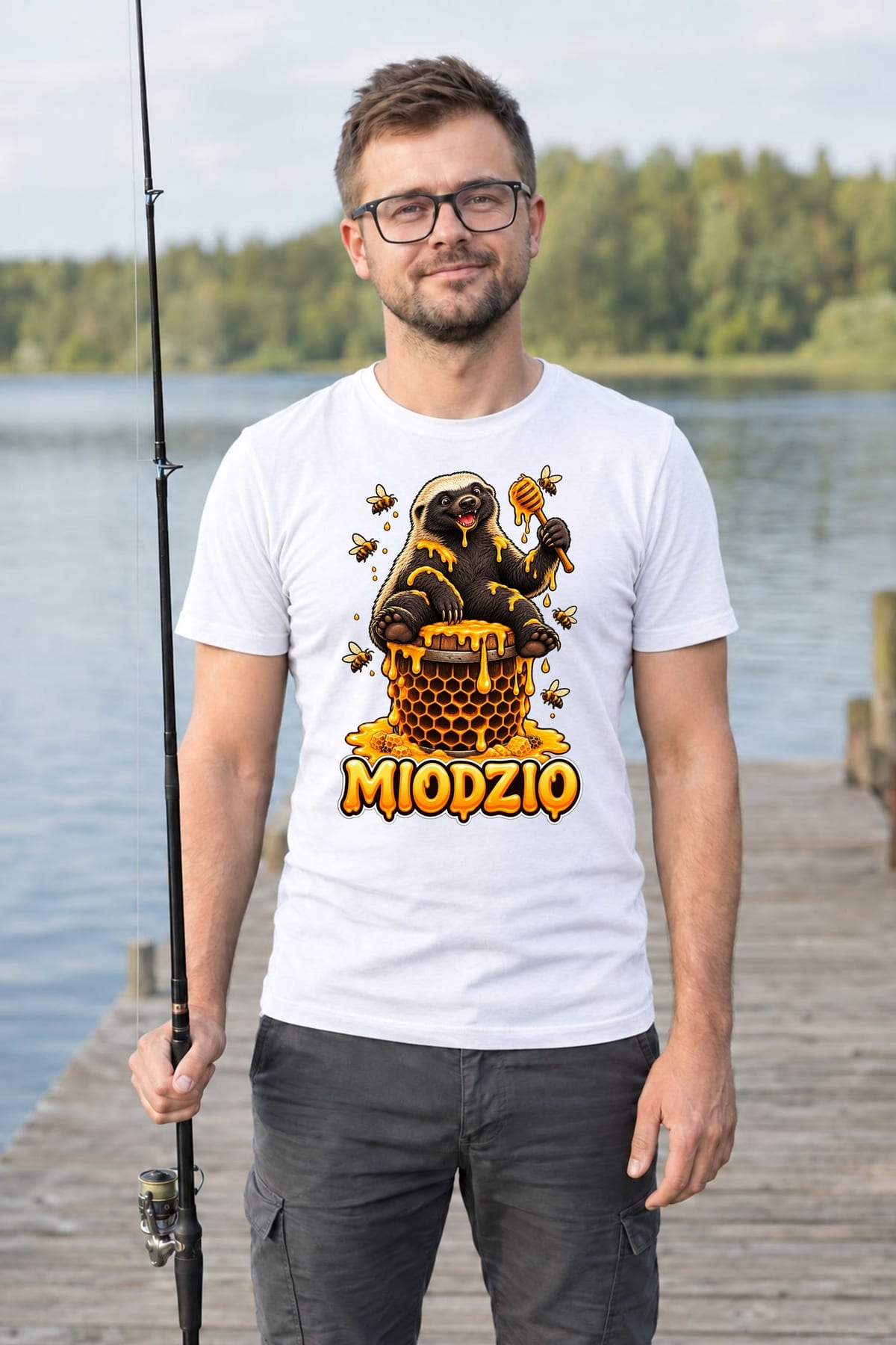 Koszulka męska biała miodzio borsuk miłośnik miodu prezent, zdjęcie 7