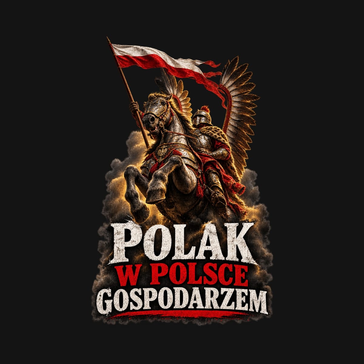 Koszulka męska czarna polak w polsce gospodarzem husaria patriotyczna, zdjęcie 2