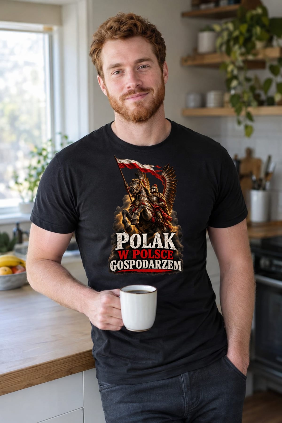 Koszulka męska czarna polak w polsce gospodarzem husaria patriotyczna, zdjęcie 4
