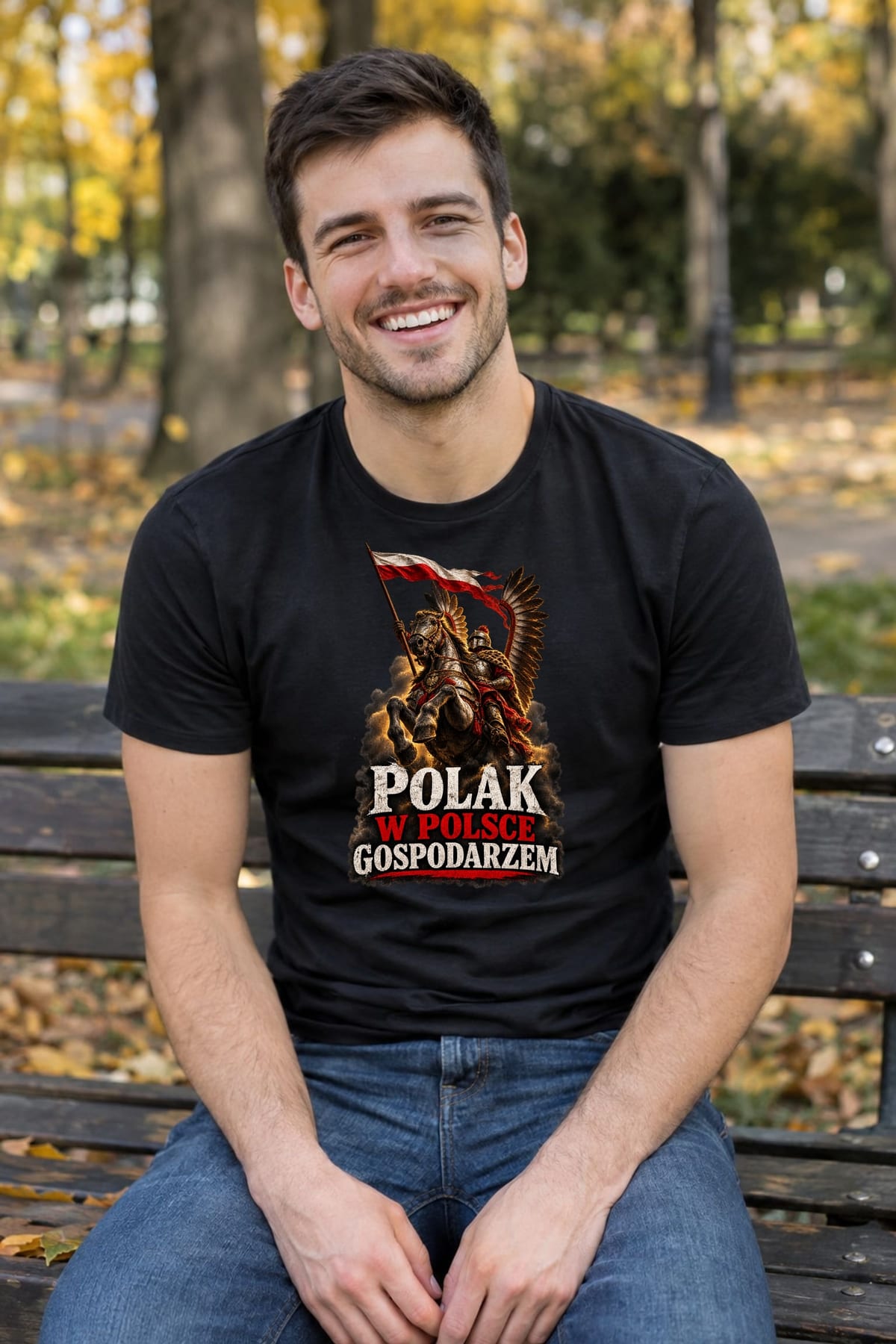 Koszulka męska czarna polak w polsce gospodarzem husaria patriotyczna, zdjęcie 5
