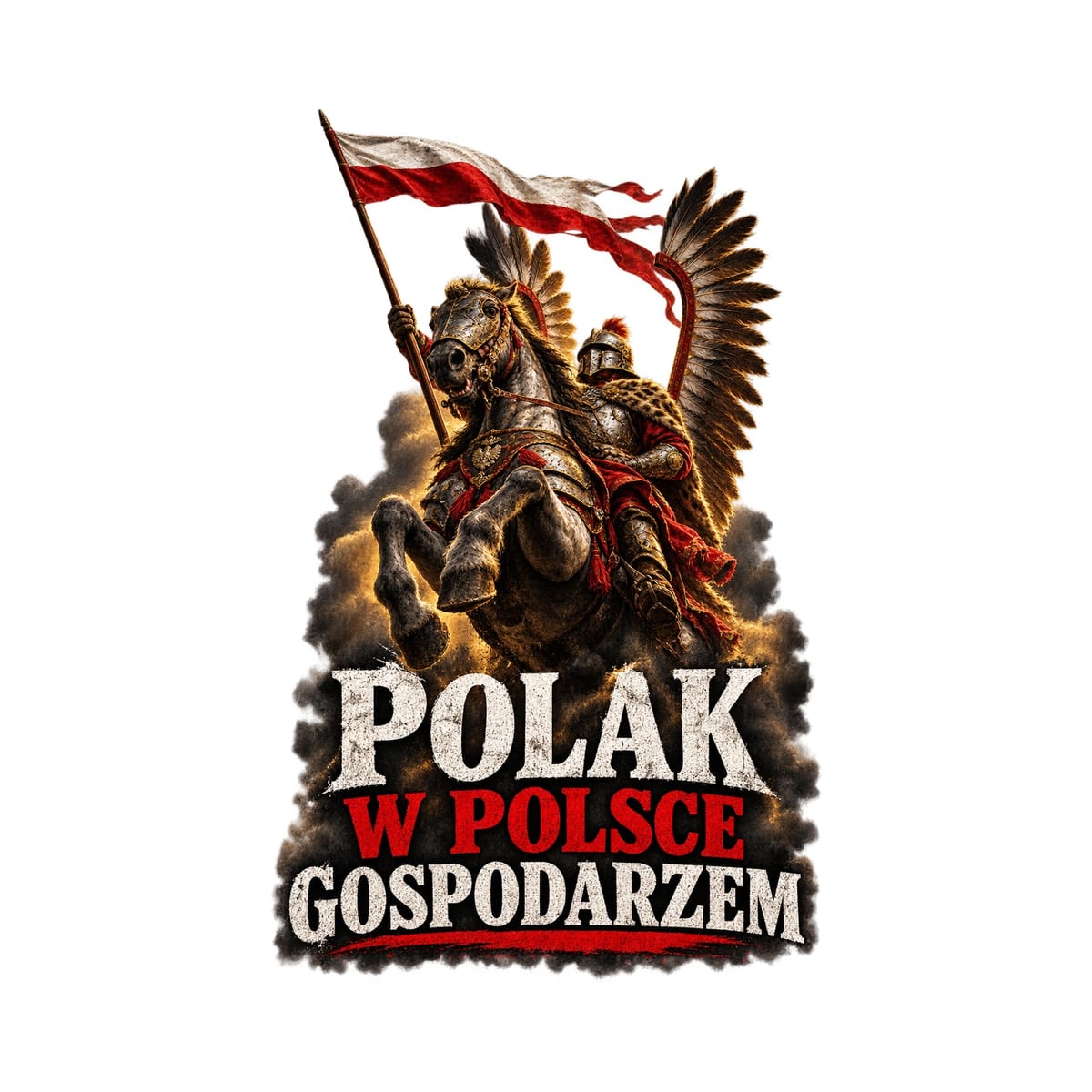 Koszulka męska biała polak w polsce gospodarzem husaria patriotyczna, zdjęcie 2