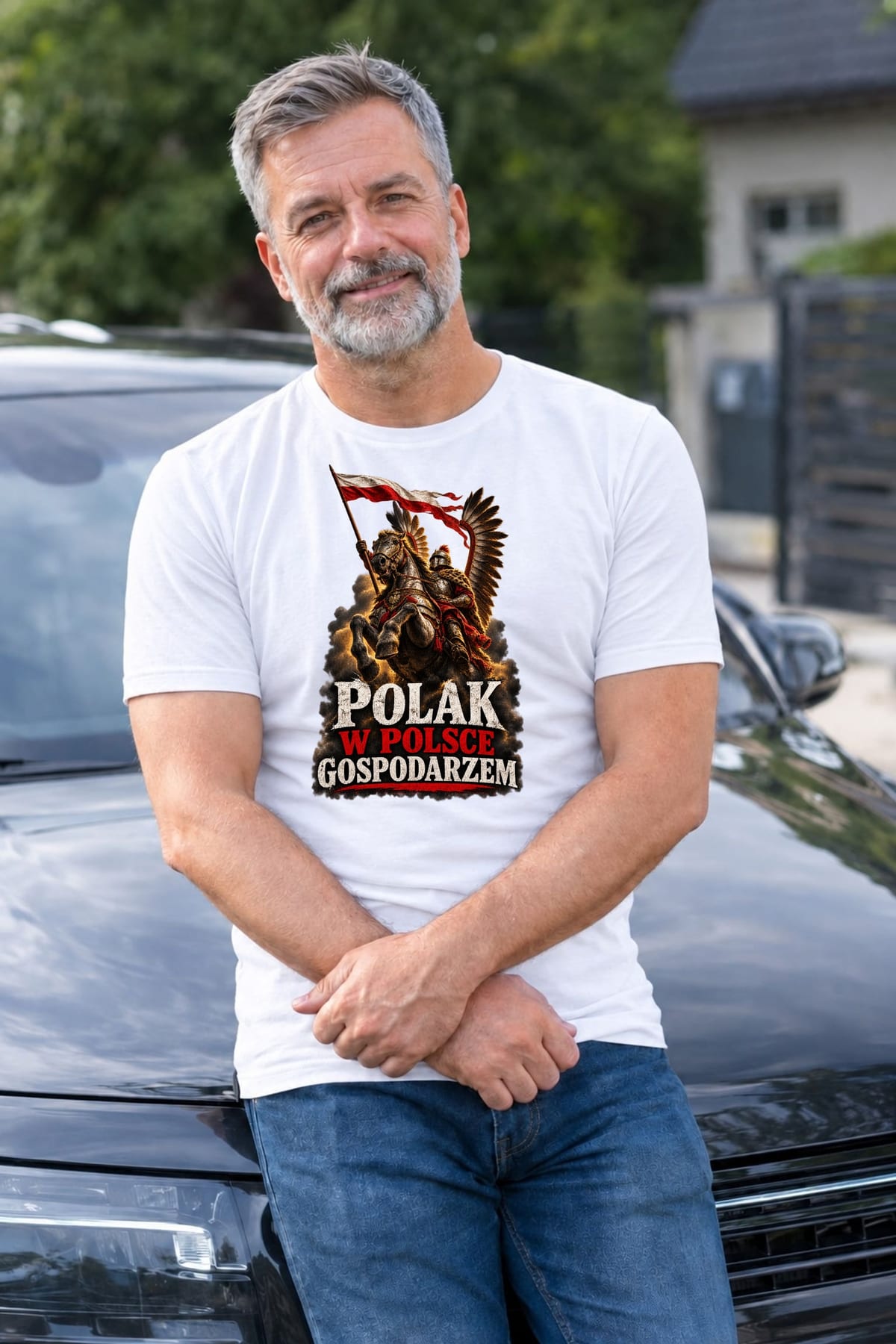 Koszulka męska biała polak w polsce gospodarzem husaria patriotyczna, zdjęcie 3