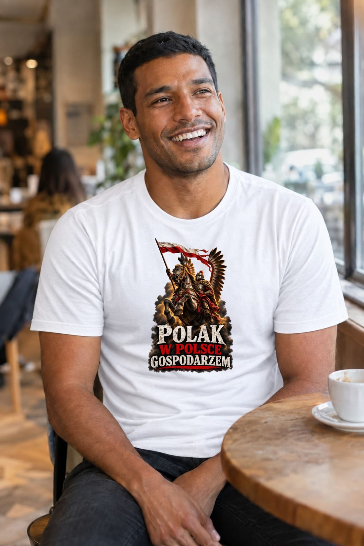 Koszulka męska biała polak w polsce gospodarzem husaria patriotyczna, zdjęcie 4