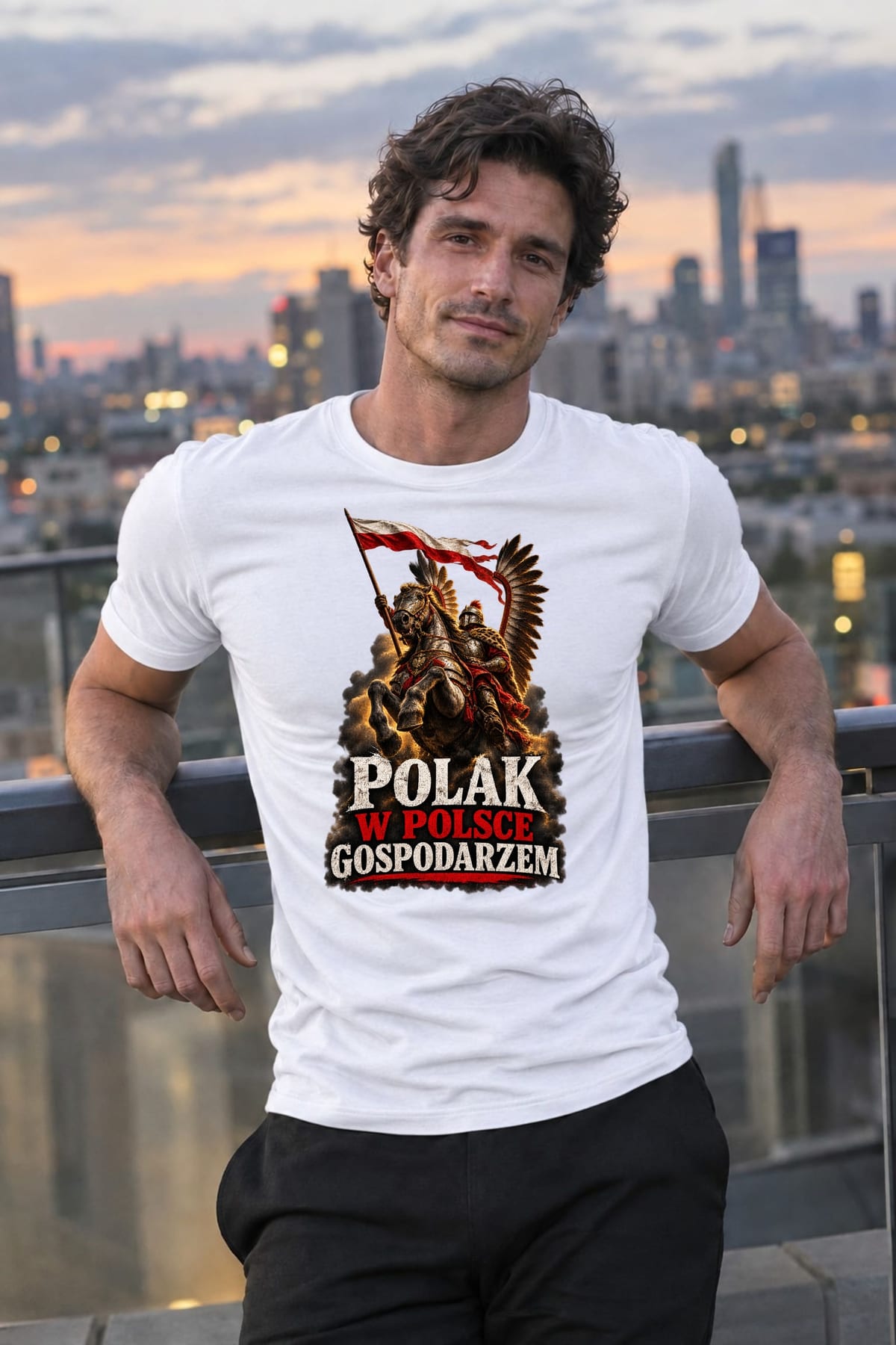 Koszulka męska biała polak w polsce gospodarzem husaria patriotyczna, zdjęcie 5