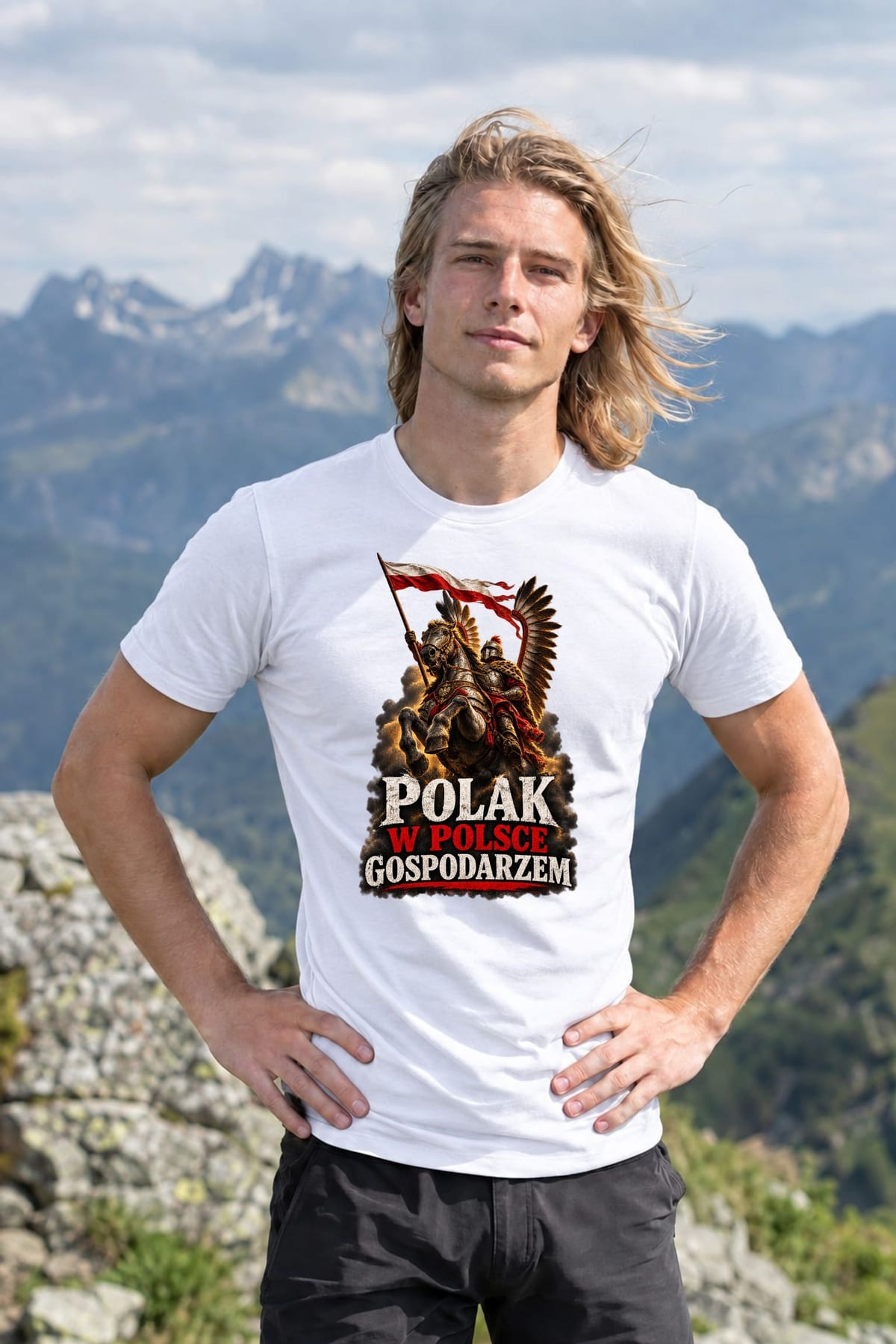 Koszulka męska biała polak w polsce gospodarzem husaria patriotyczna, zdjęcie 6
