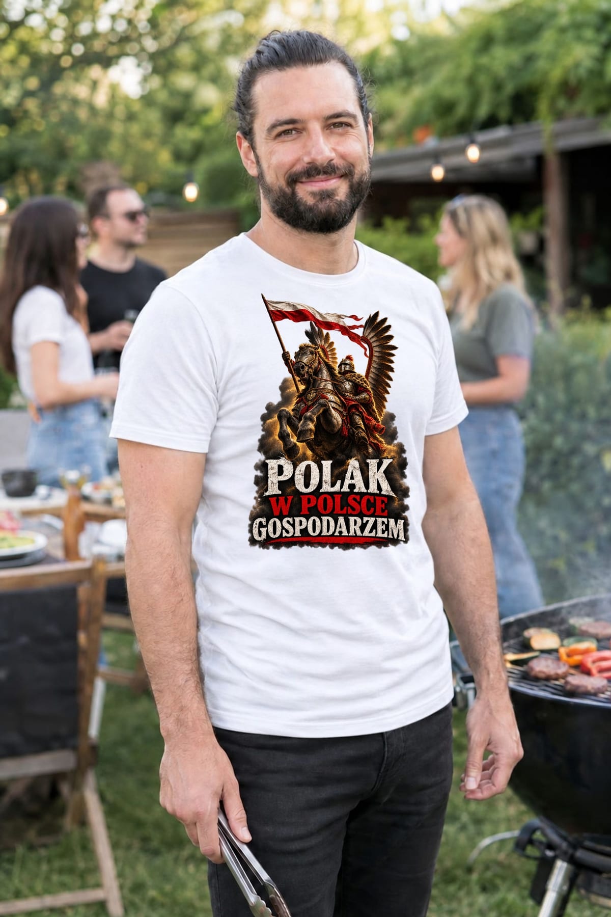 Koszulka męska biała polak w polsce gospodarzem husaria patriotyczna, zdjęcie 7