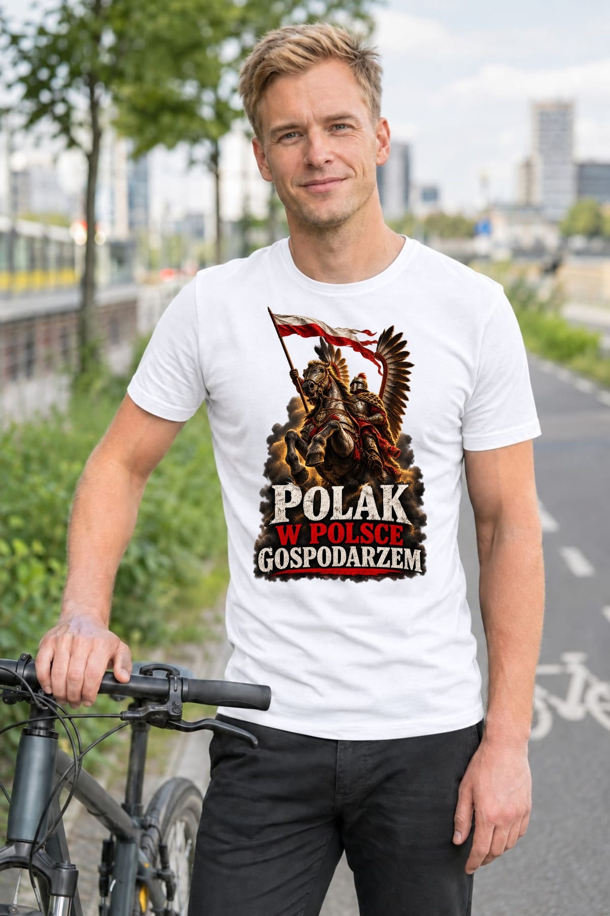 Koszulka męska biała polak w polsce gospodarzem husaria patriotyczna, zdjęcie 8