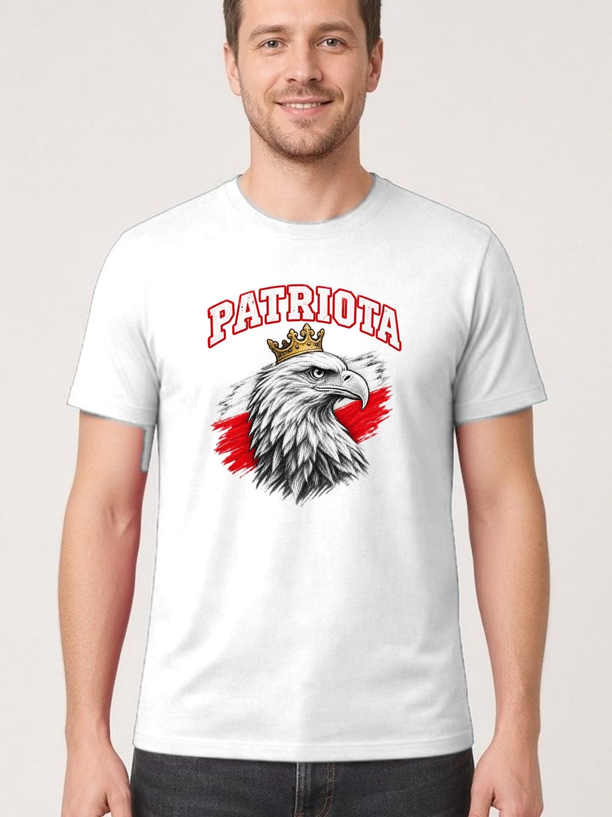 Koszulka męska biała patriota orzeł z koroną dla patrioty prezent, zdjęcie 1