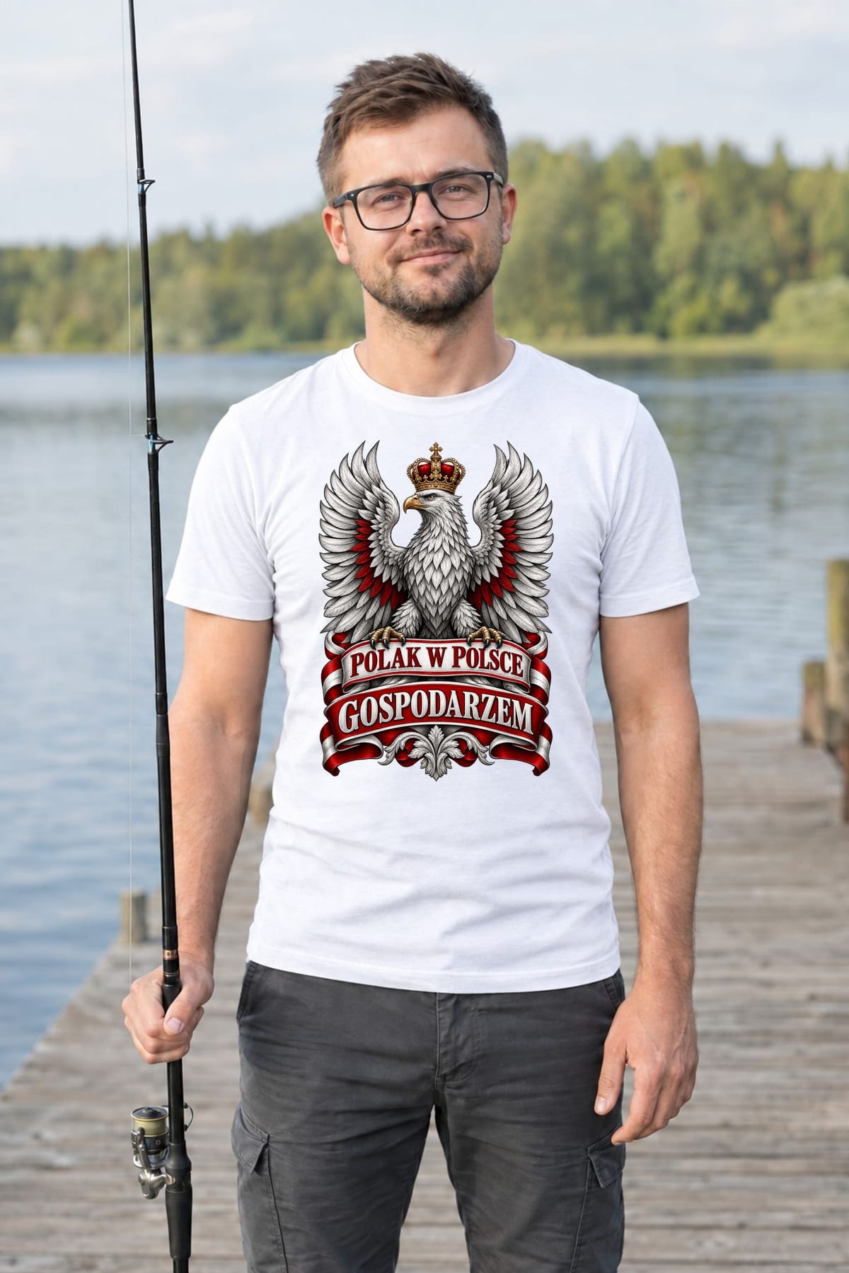 Koszulka męska biała polak w polsce gospodarzem orzeł patriotyczna, zdjęcie 3