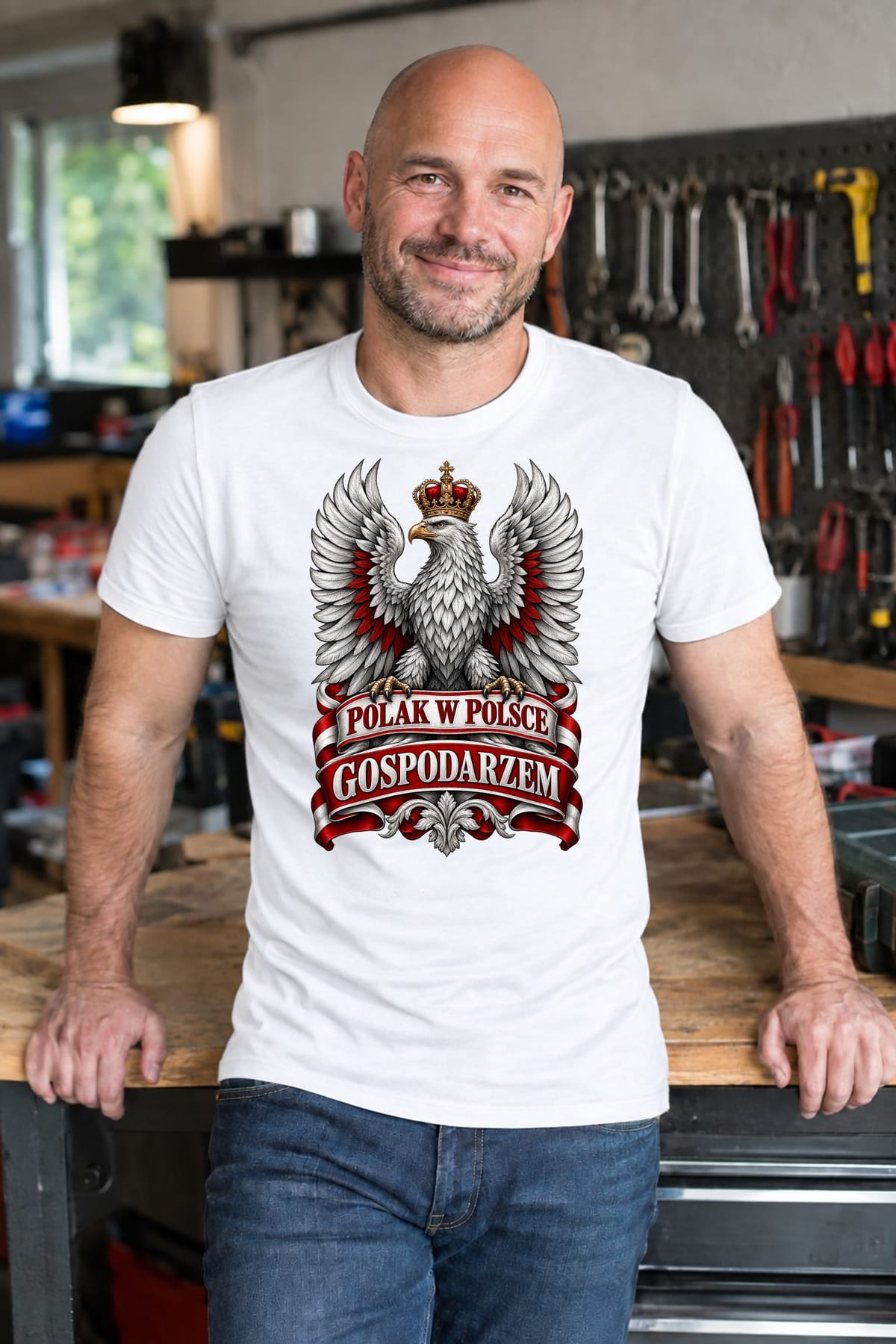 Koszulka męska biała polak w polsce gospodarzem orzeł patriotyczna, zdjęcie 7