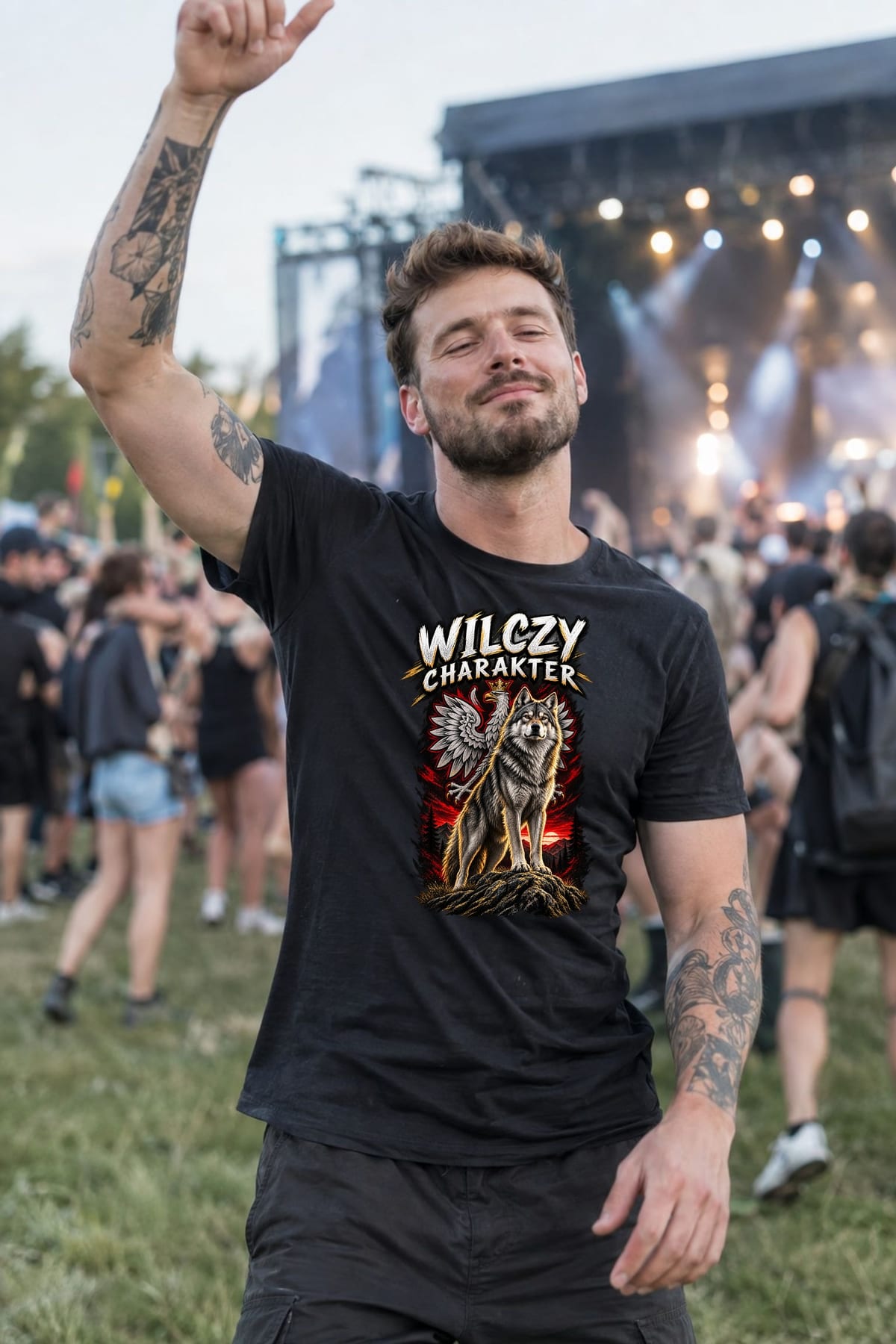 Koszulka męska czarna wilczy charakter wilk z orłem prezent, zdjęcie 4