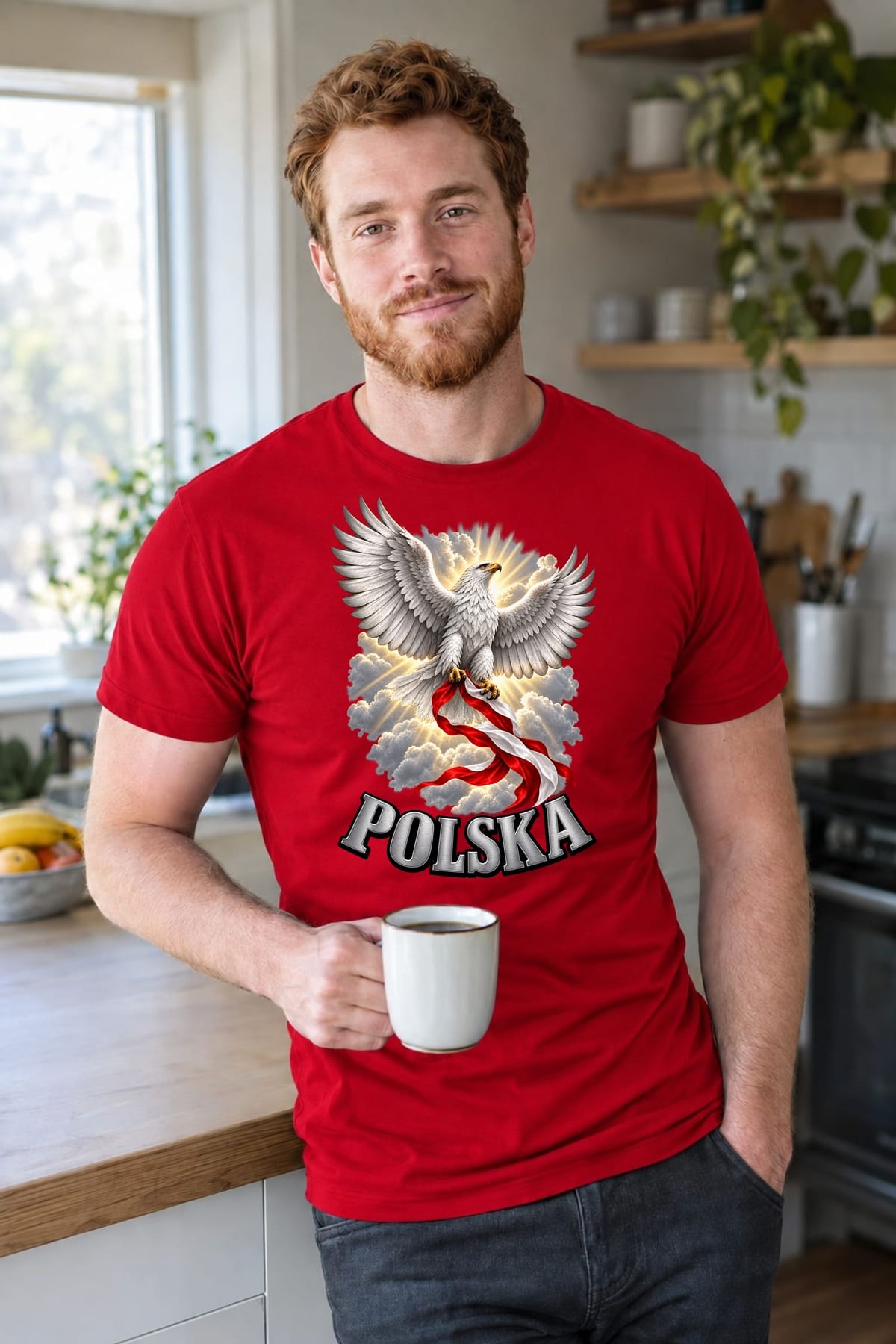 Koszulka męska czerwona polska orzeł patriotyczna flaga prezent, zdjęcie 3