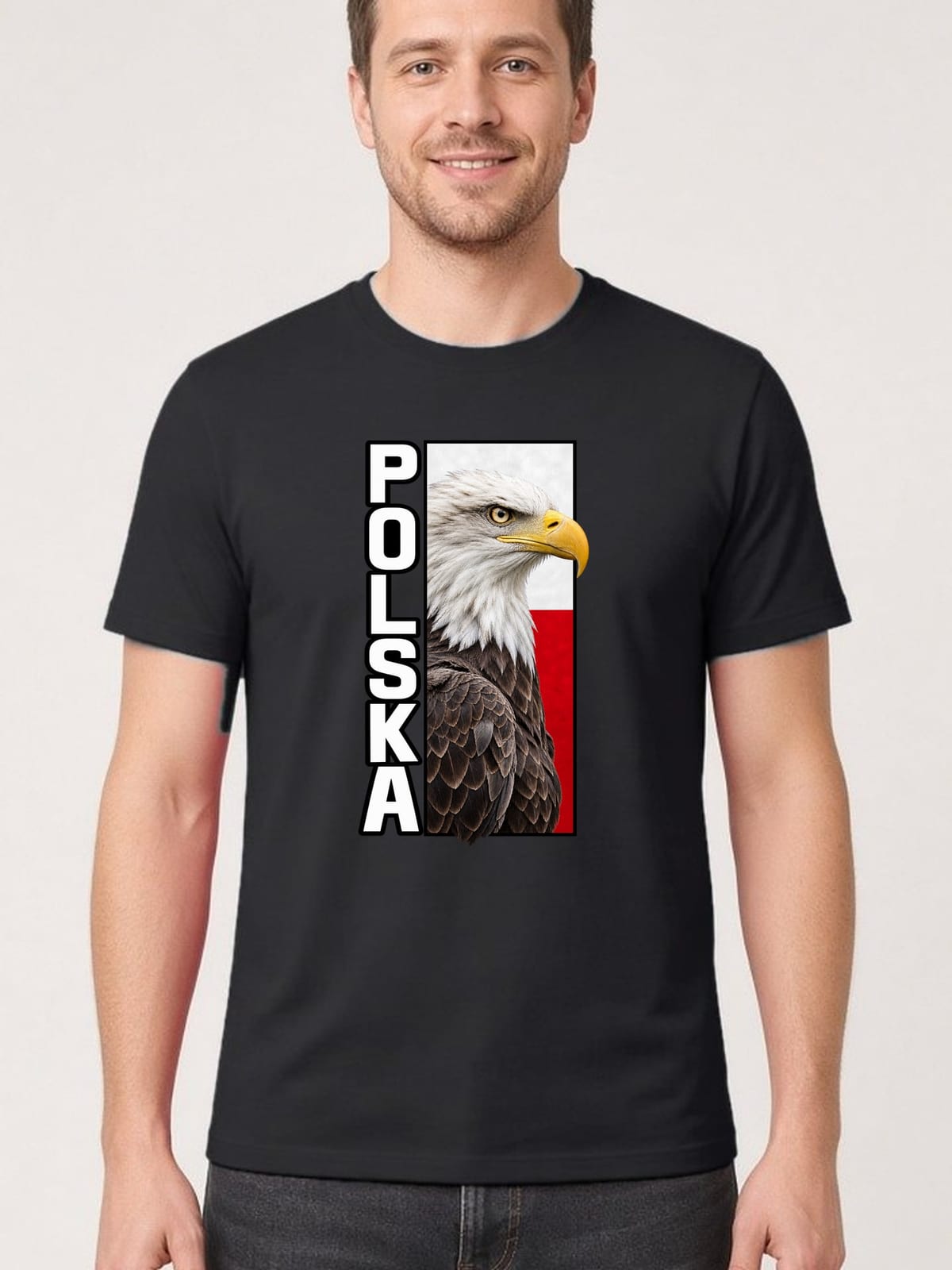 Koszulka męska czarna Polska orzeł patriotyczna z flagą prezent, zdjęcie 1