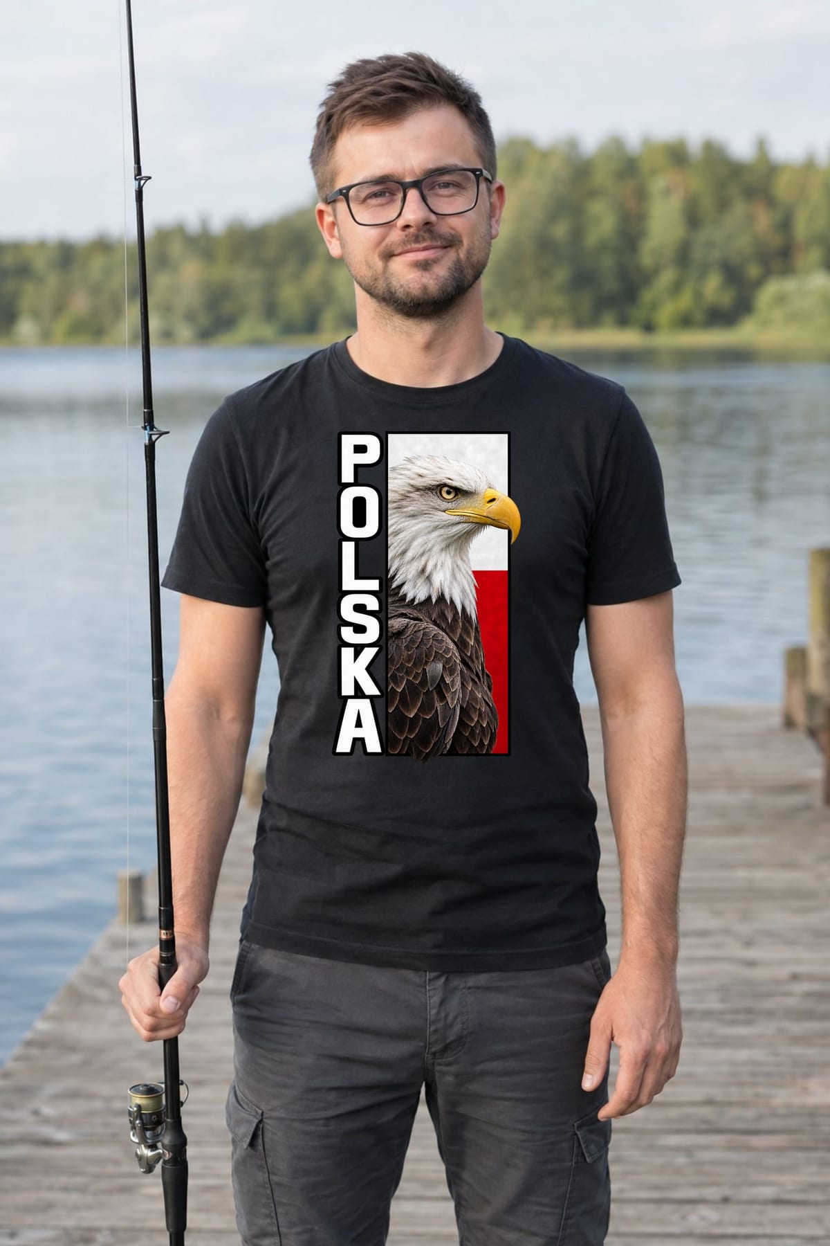 Koszulka męska czarna Polska orzeł patriotyczna z flagą prezent, zdjęcie 3