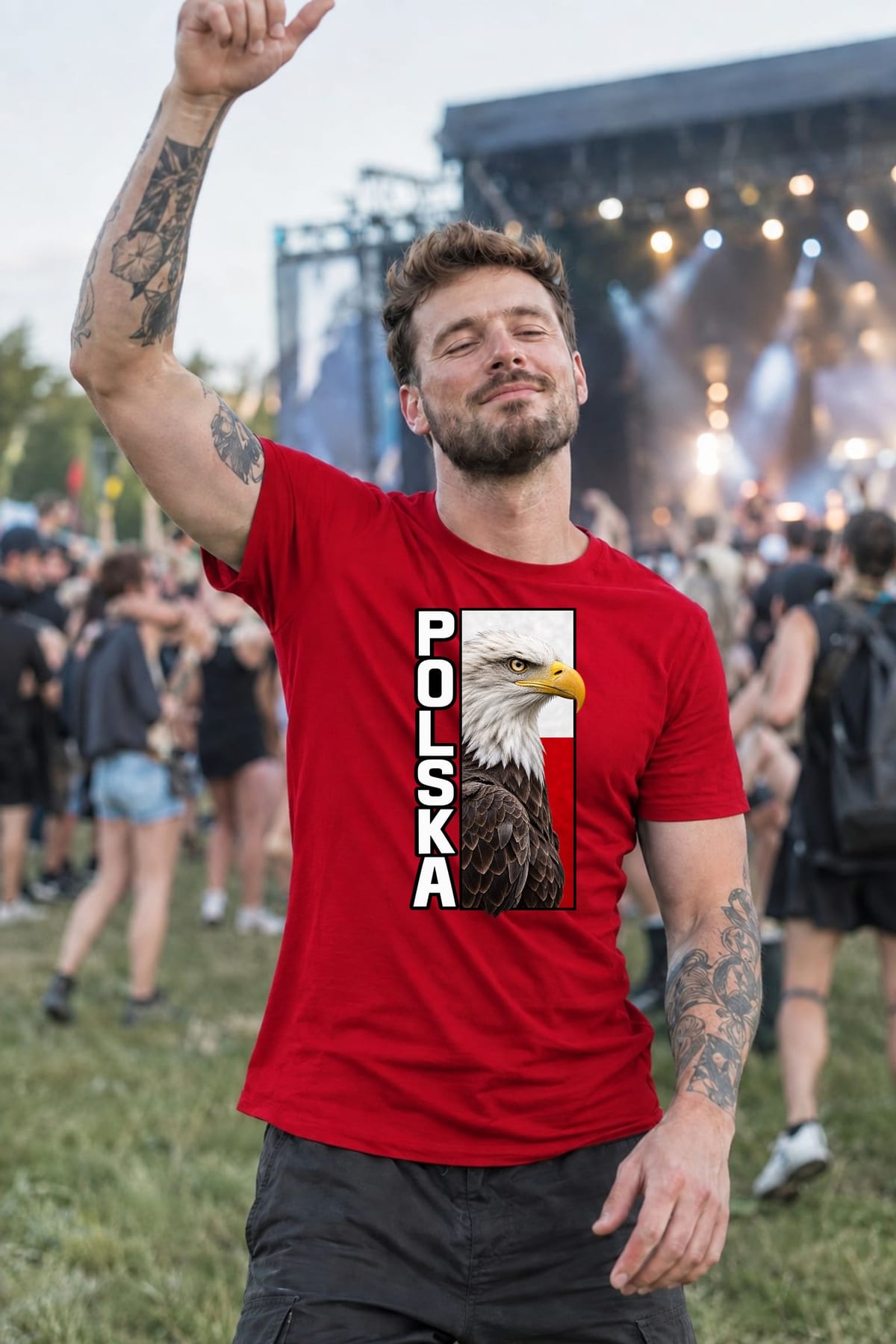 Koszulka męska czerwona Polska orzeł patriotyczna z flagą prezent, zdjęcie 4
