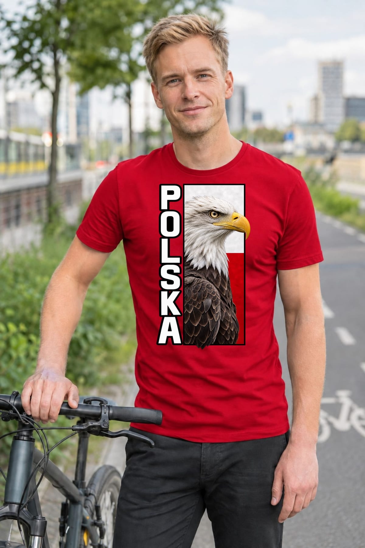 Koszulka męska czerwona Polska orzeł patriotyczna z flagą prezent, zdjęcie 6