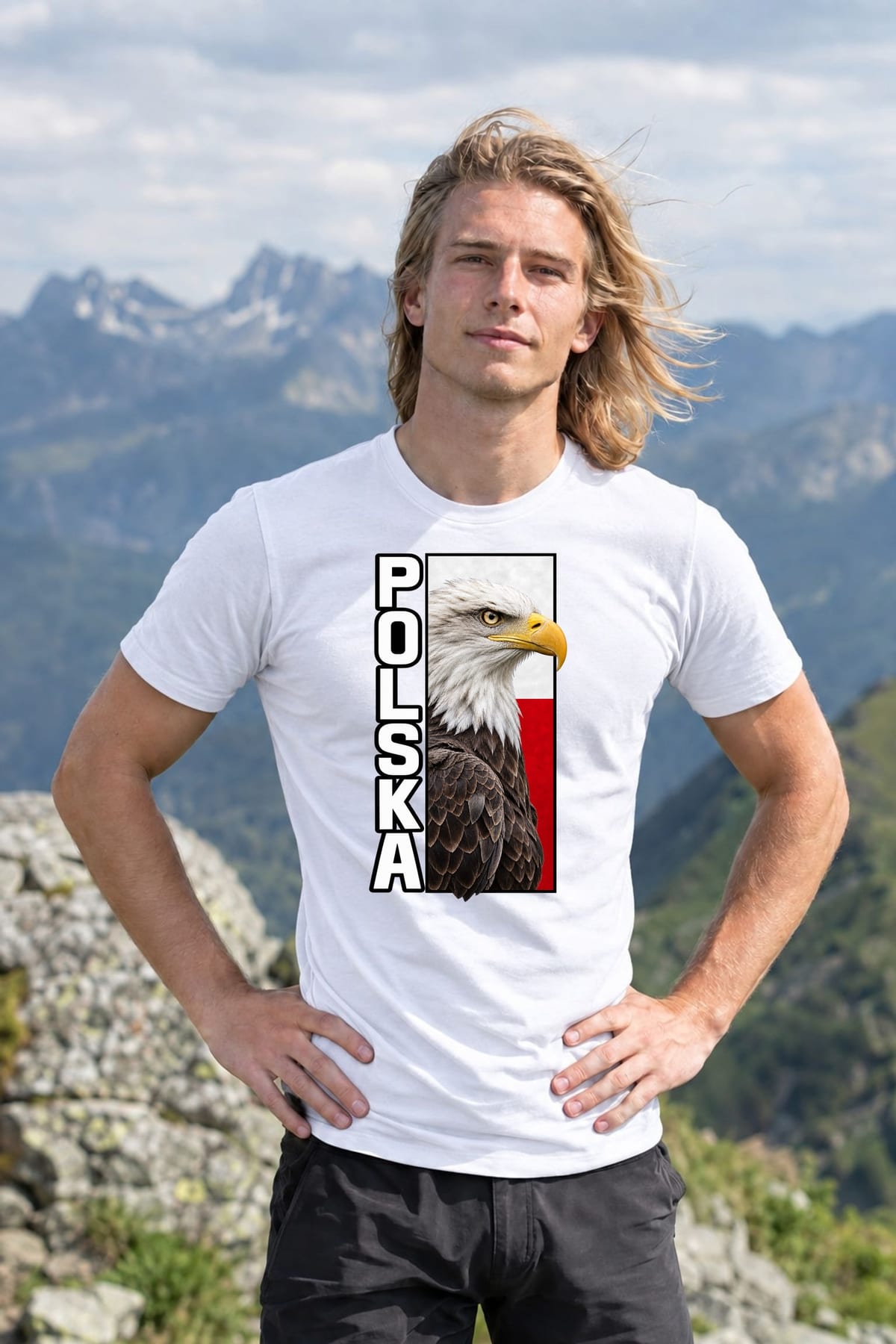 Koszulka męska biała Polska orzeł patriotyczna z flagą prezent, zdjęcie 6