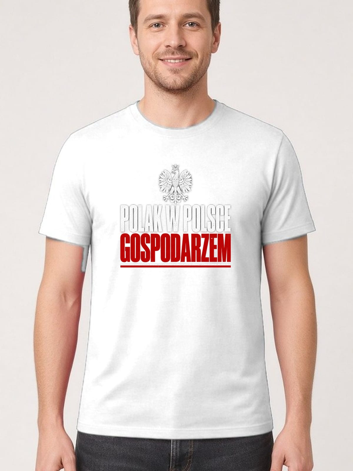 Koszulka męska biała polak w polsce gospodarzem patriota prezent, zdjęcie 1