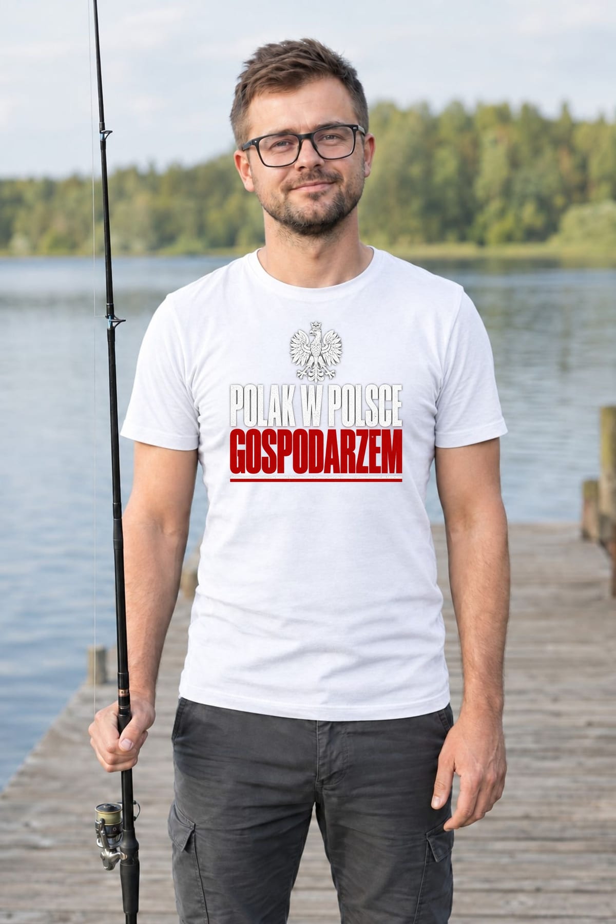Koszulka męska biała polak w polsce gospodarzem patriota prezent, zdjęcie 6