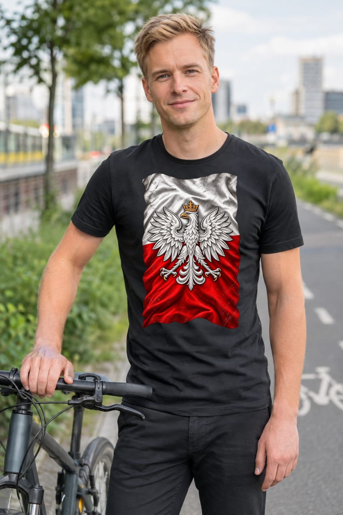 Koszulka męska czarna orzeł na fladze patriotyczna dla patrioty prezent, zdjęcie 3