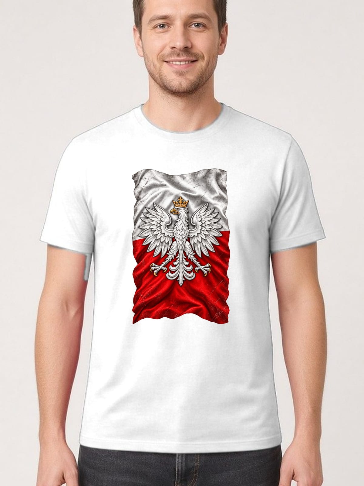 Koszulka męska biała orzeł na fladze patriotyczna dla patrioty prezent, zdjęcie 1