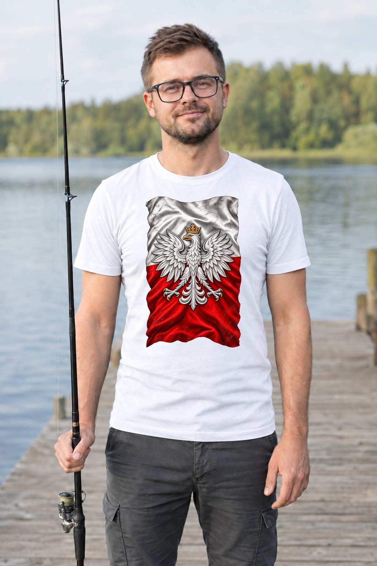 Koszulka męska biała orzeł na fladze patriotyczna dla patrioty prezent, zdjęcie 3