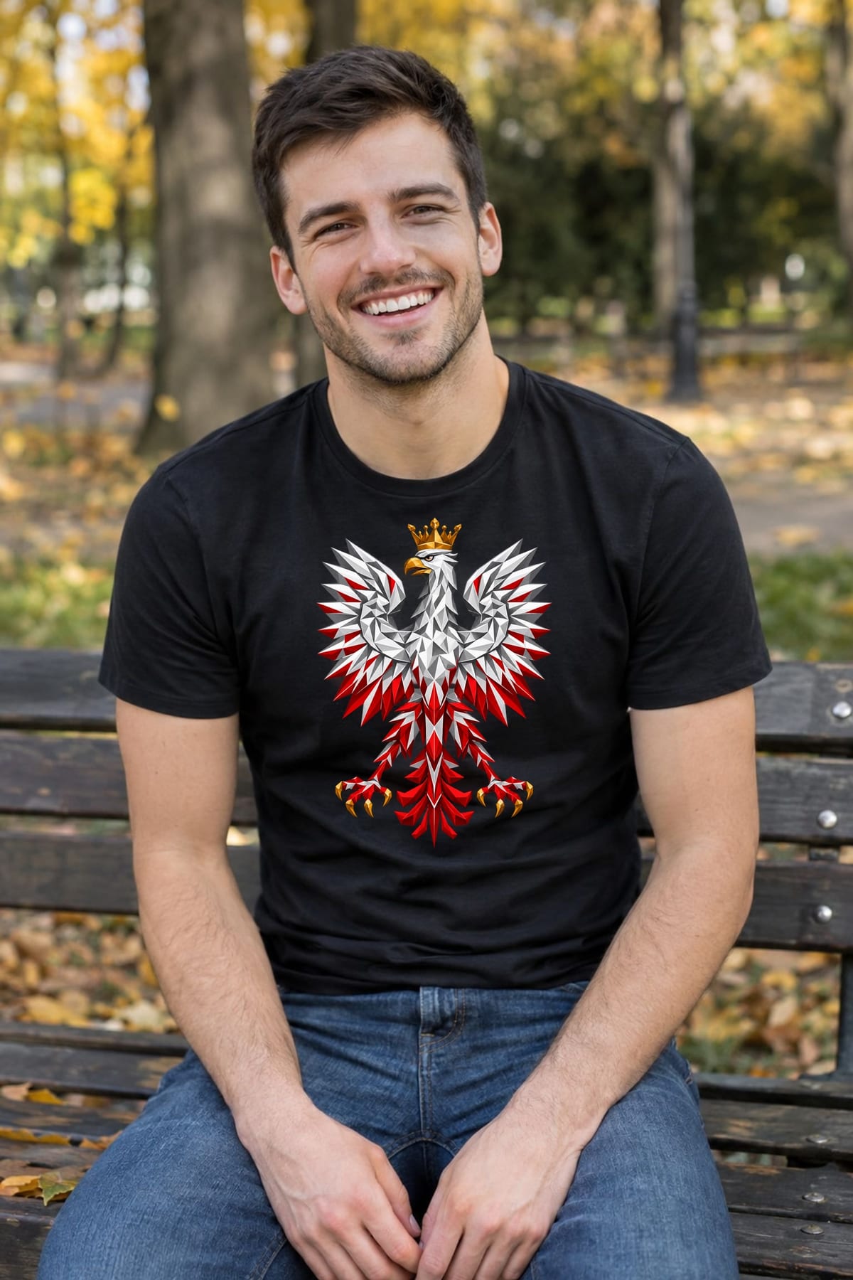 Koszulka męska czarna orzeł geometryczny patriotyczna dla patrioty, zdjęcie 3