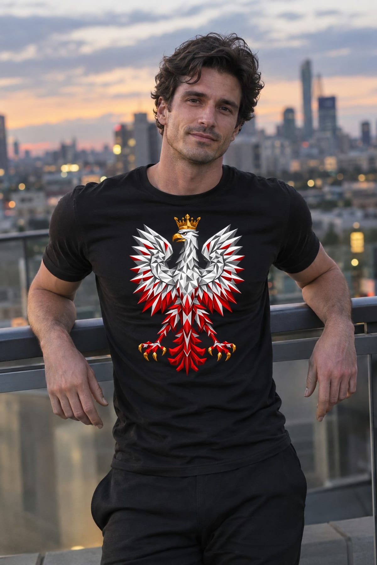 Koszulka męska czarna orzeł geometryczny patriotyczna dla patrioty, zdjęcie 8