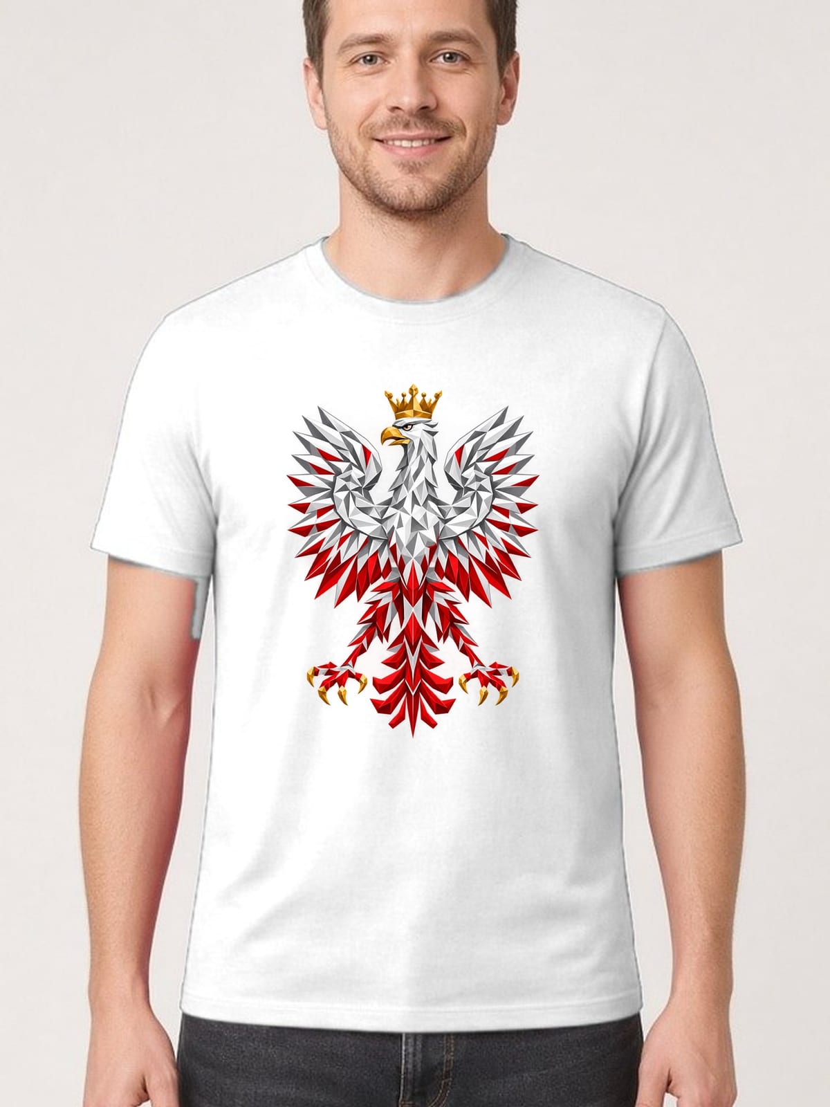 Koszulka męska biała orzeł geometryczny patriotyczna dla patrioty, zdjęcie 1