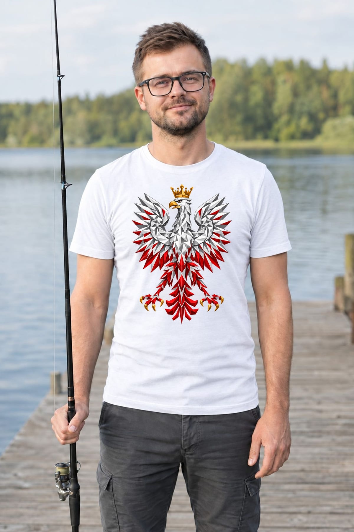 Koszulka męska biała orzeł geometryczny patriotyczna dla patrioty, zdjęcie 3